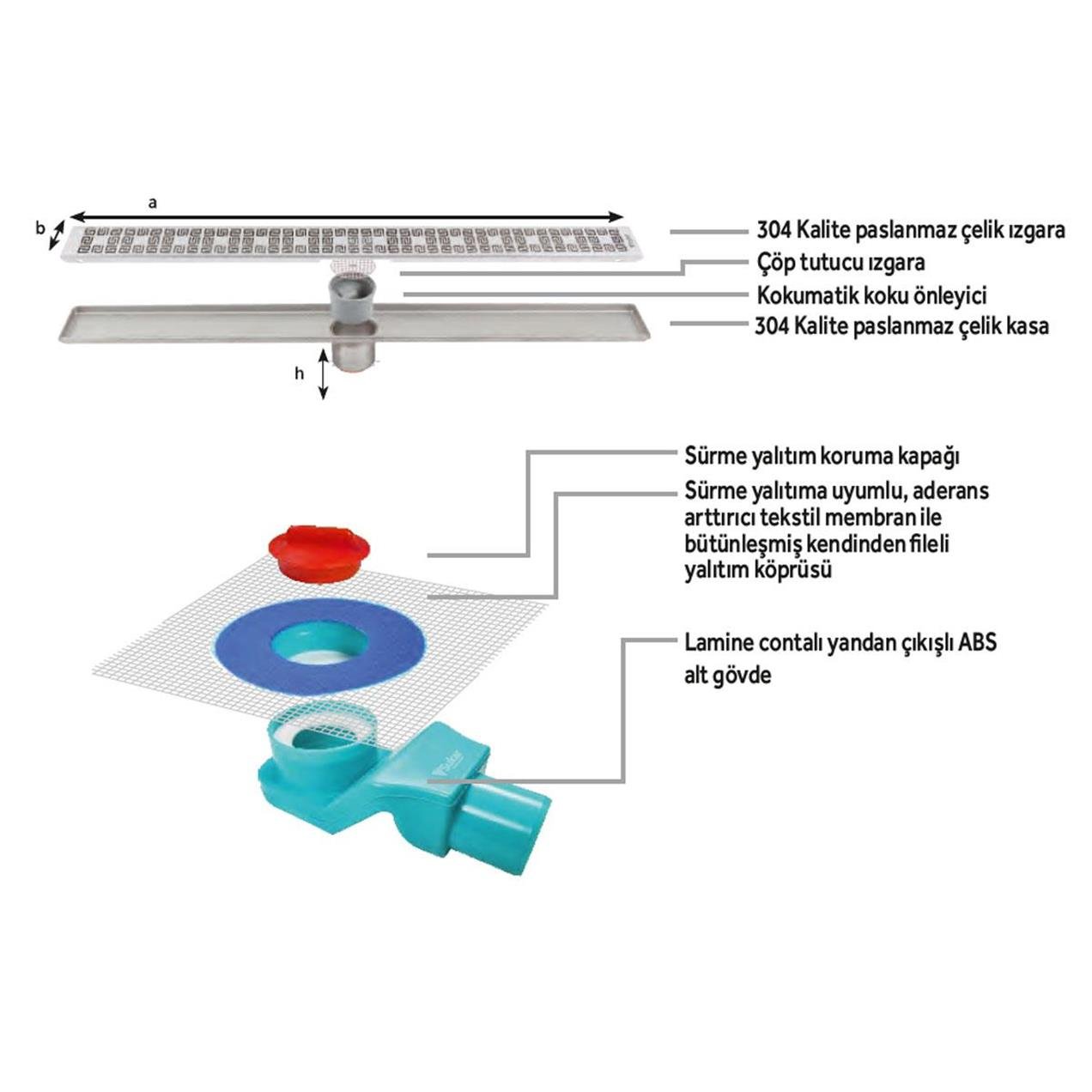 Sukar Line 6 Plain 60 cm Izgaralı Krom Duş Kanalı ve S Yalıtım Kiti 1156-1036000-01