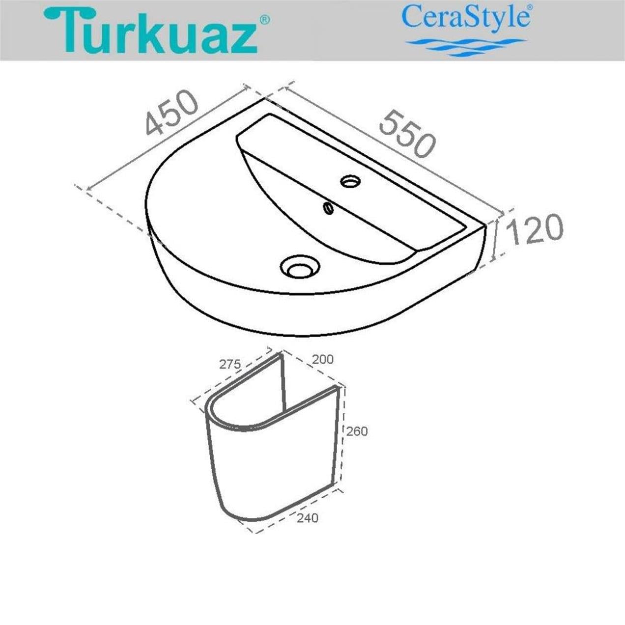 Turkuaz Bella Banyo Lavabo 45*55 cm (Bella Yarım Ayaklı)