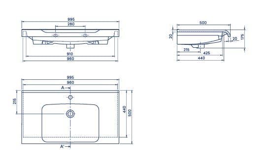Turkuaz Cerastyle Anova Etajer Uyumlu Lavabo 100*50 cm