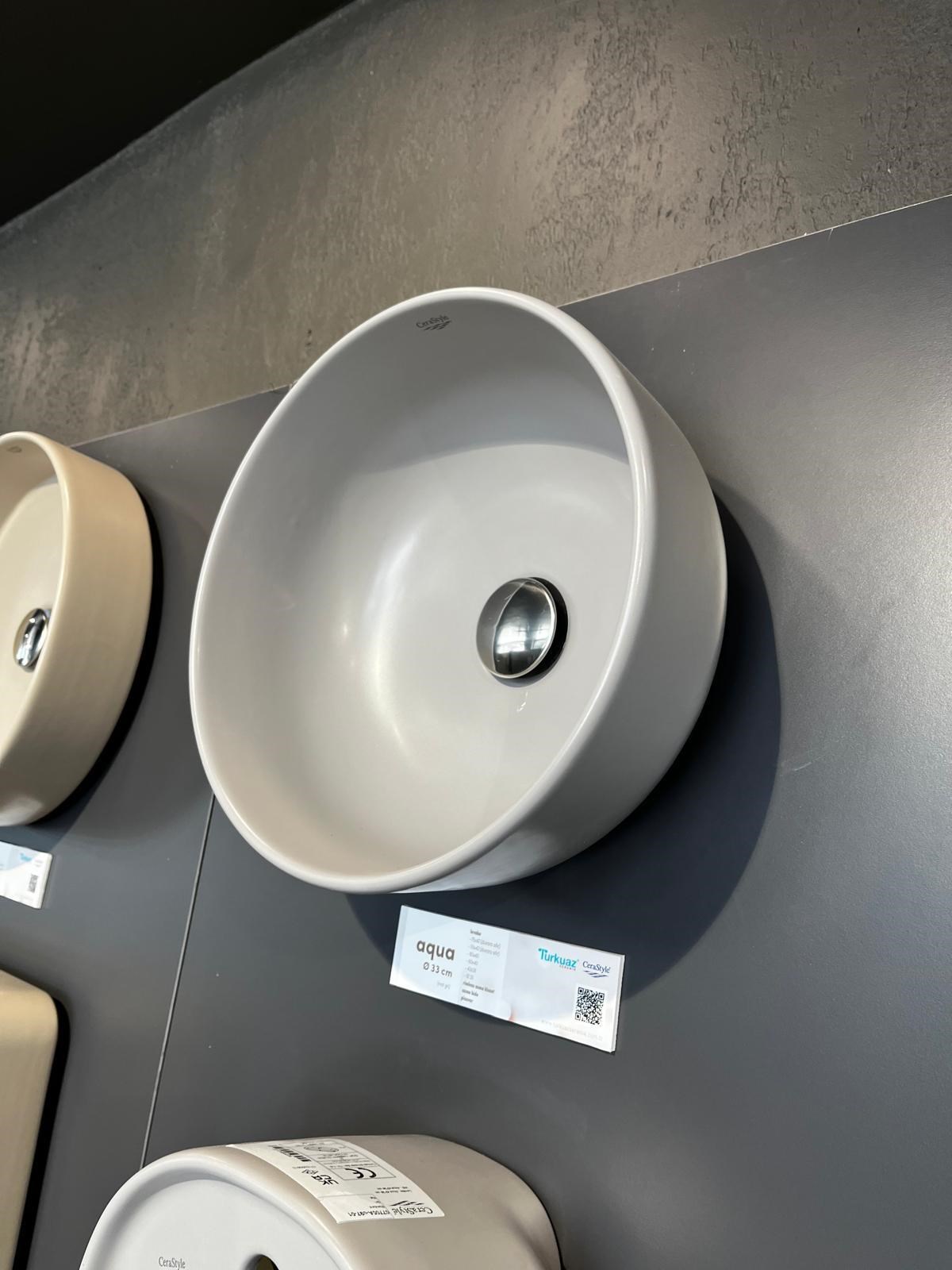 Turkuaz Cerastyle Aqua Tezgahüstü Mat Gri Lavabo Ø33 cm