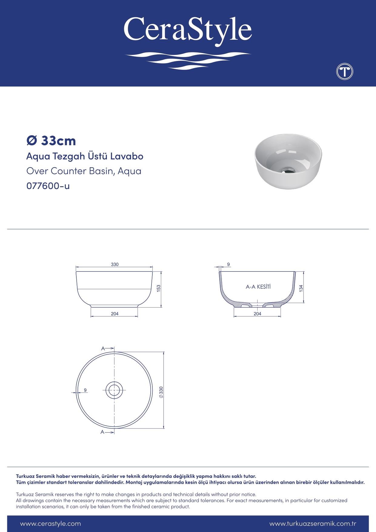 Turkuaz Cerastyle Aqua Tezgahüstü Mat Gri Lavabo Ø33 cm