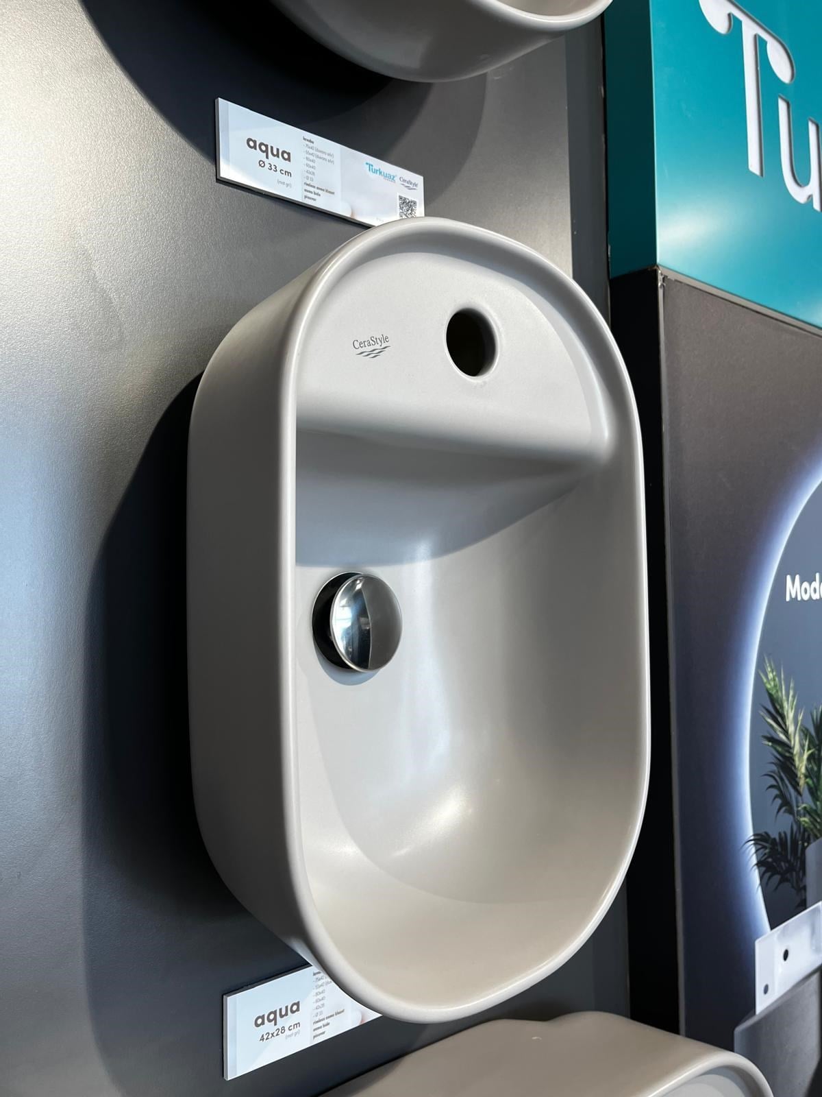 Turkuaz Cerastyle Aqua Tezgahüstü Mat Gri Lavabo 42*28 cm 