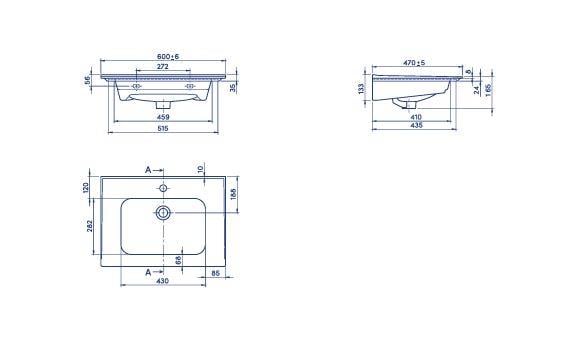 Turkuaz Cerastyle Blue Etajer Uyumlu (Damlalıklı) Lavabo 60*47 cm