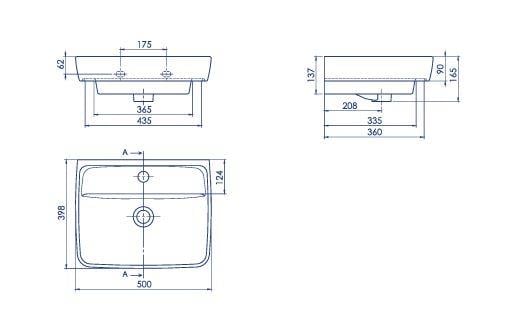 Turkuaz CeraStyle Duru Lavabo 50x40 cm, Banyo, Tuvalet