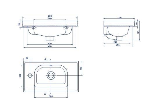 Turkuaz Cerastyle Frame Etajer Uyumlu Lavabo 50*28cm Soldan Delik