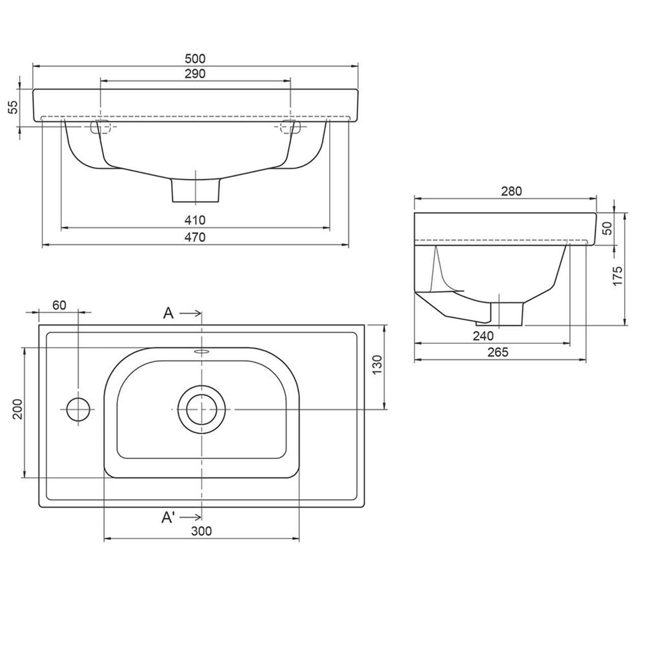 Turkuaz Cerastyle Frame Etajer Uyumlu Lavabo 50*28cm Sağdan Delik