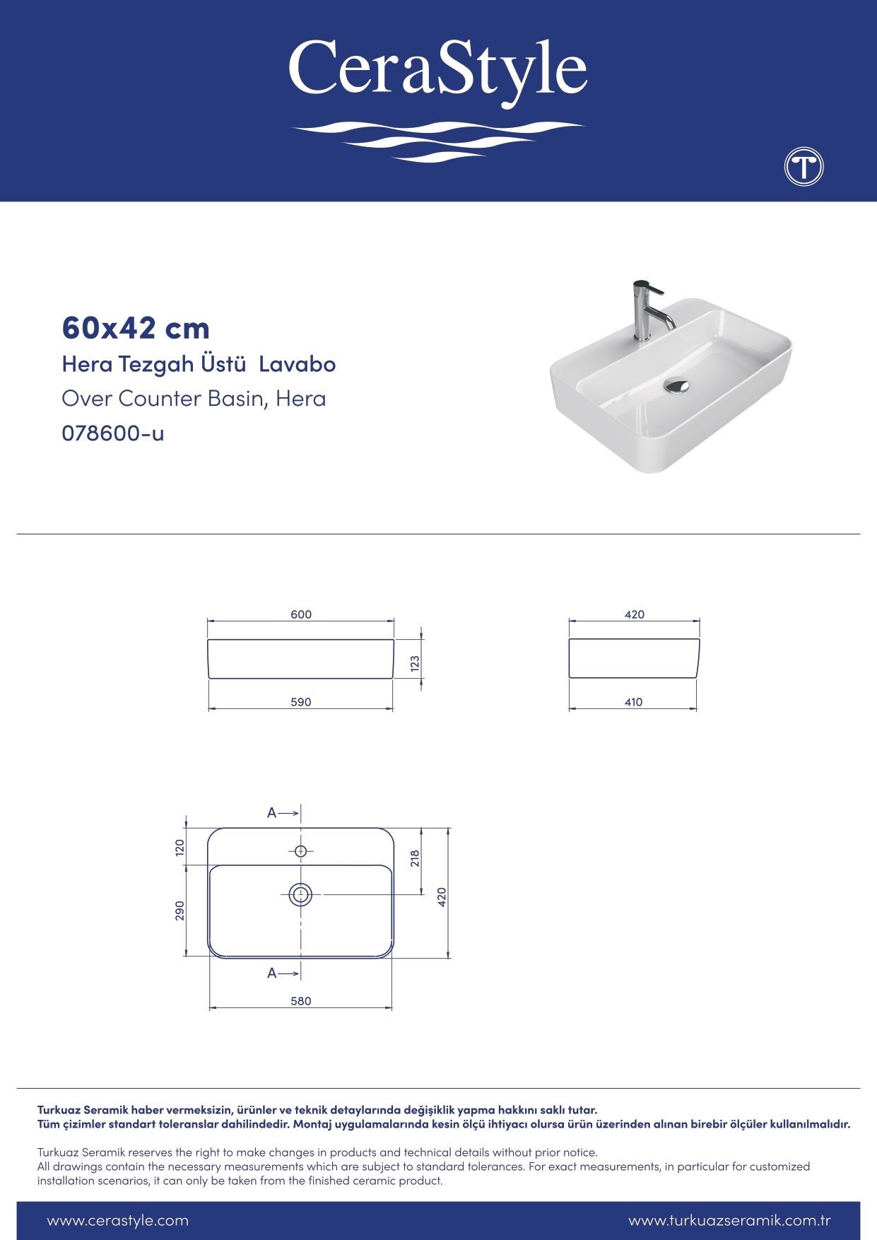 Turkuaz Cerastyle Hera Tezgahüstü Mat Cappucino Lavabo 60*42 cm