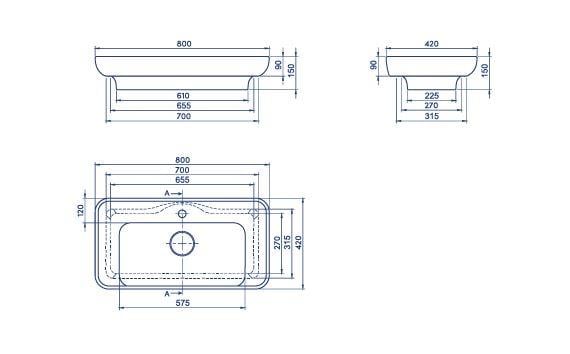 Turkuaz Cerastyle Lal Lavabo 80x42 cm