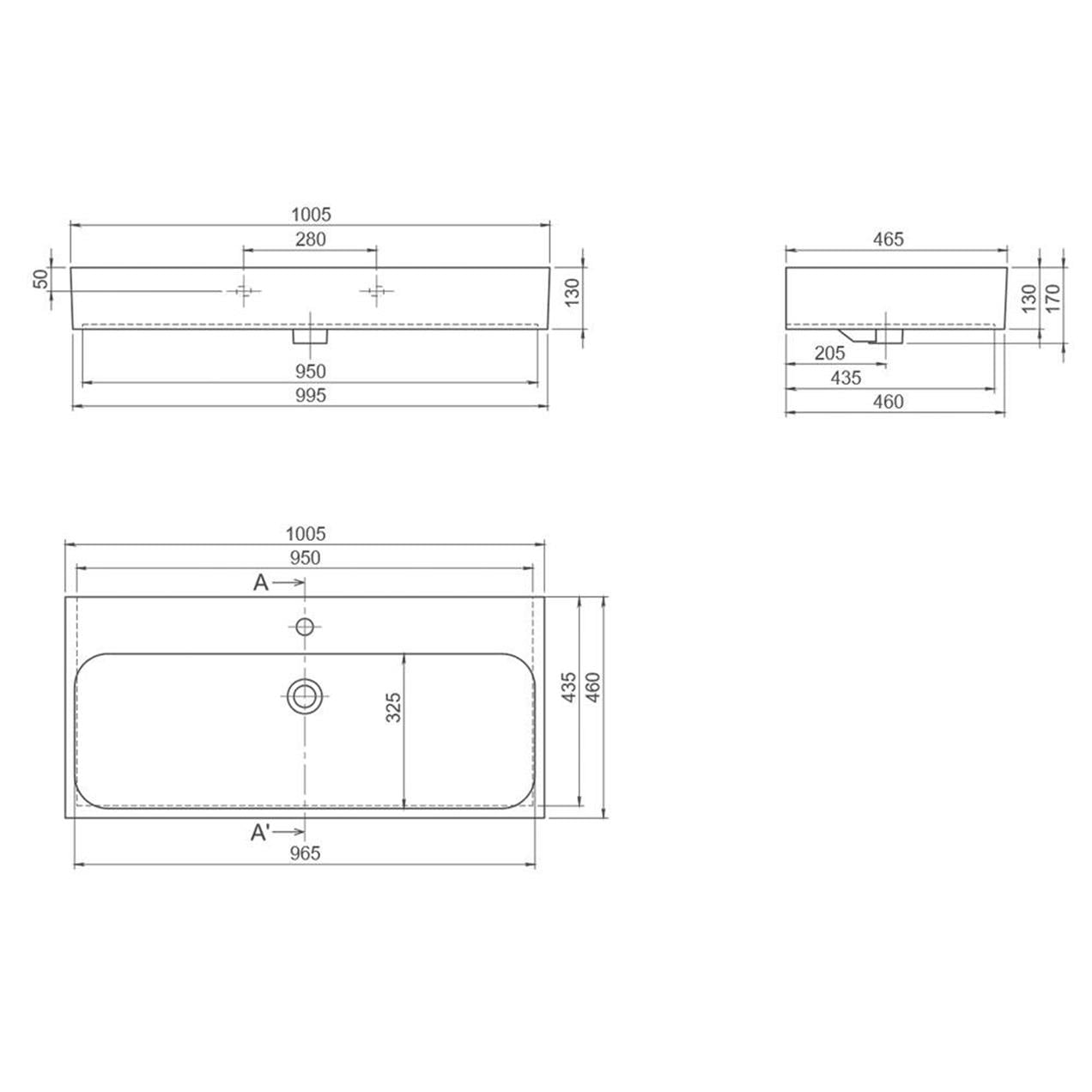 Turkuaz Cerastyle Pinto Etajer Uyumlu Banyo Lavabo 100*47 cm