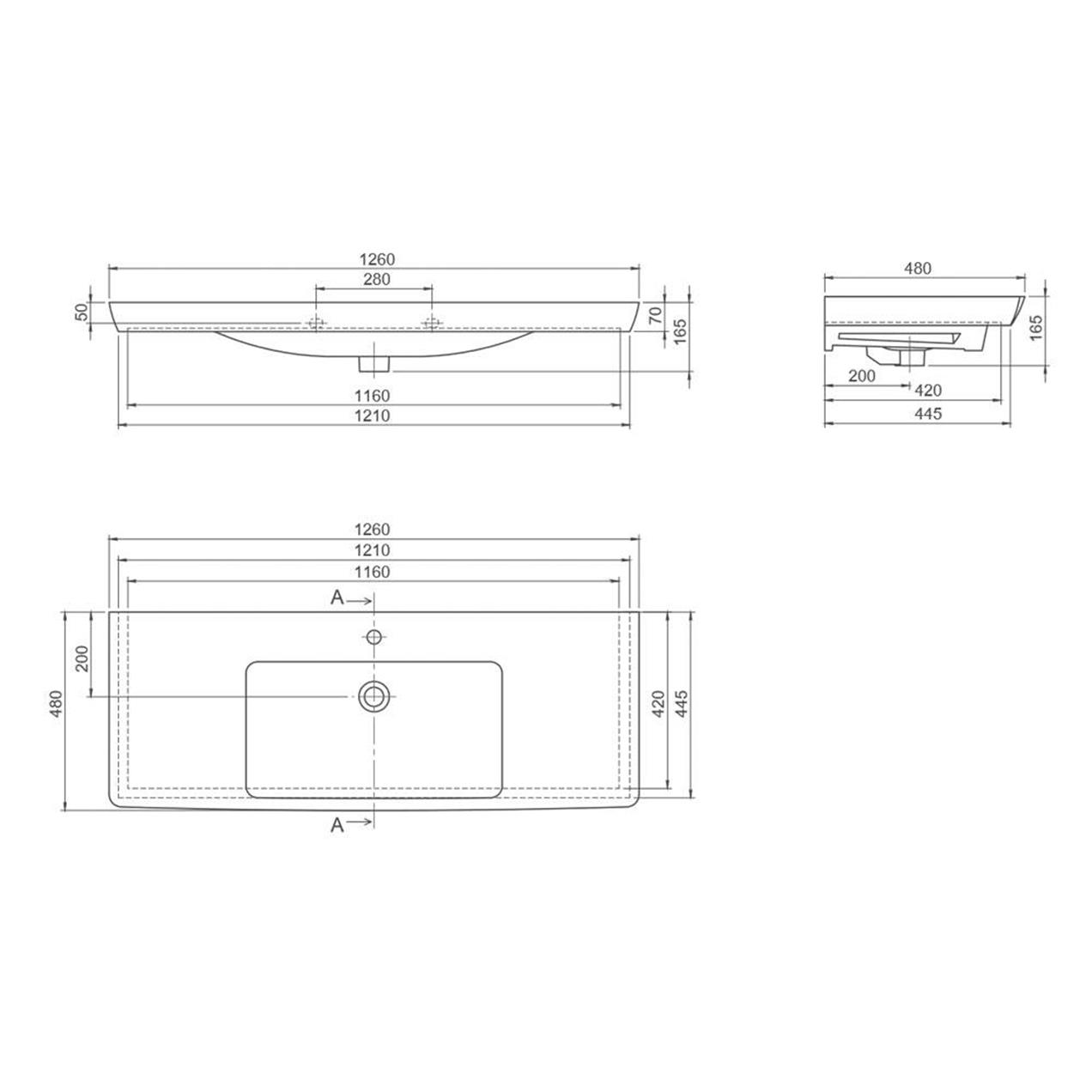 Turkuaz Cerastyle Porto D Etajer Uyumlu Lavabo 125*48 cm