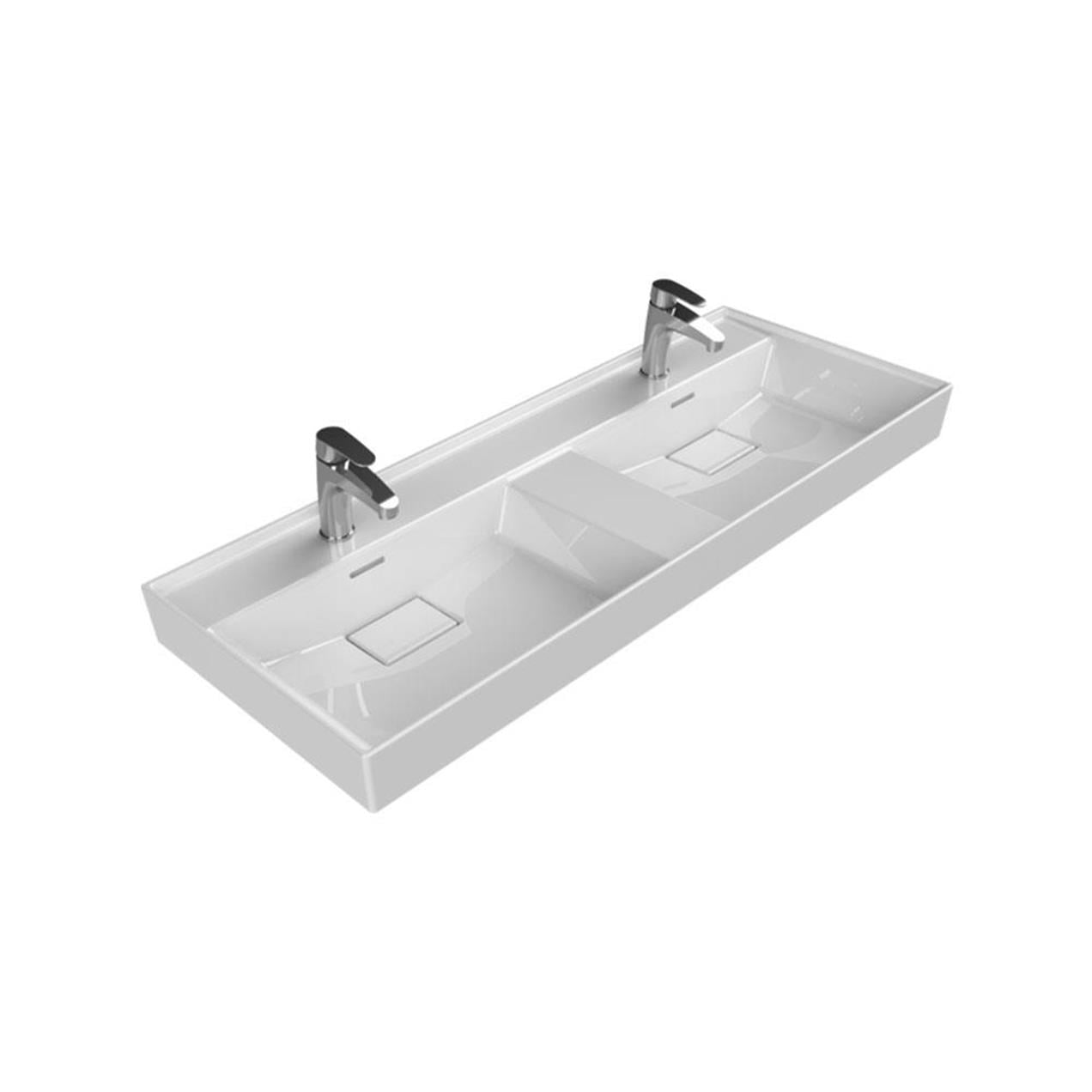 Turkuaz Cerastyle Sharp Etajer Uyumlu Çift Lavabo 120*48 cm (Çift Batarya Delikli)