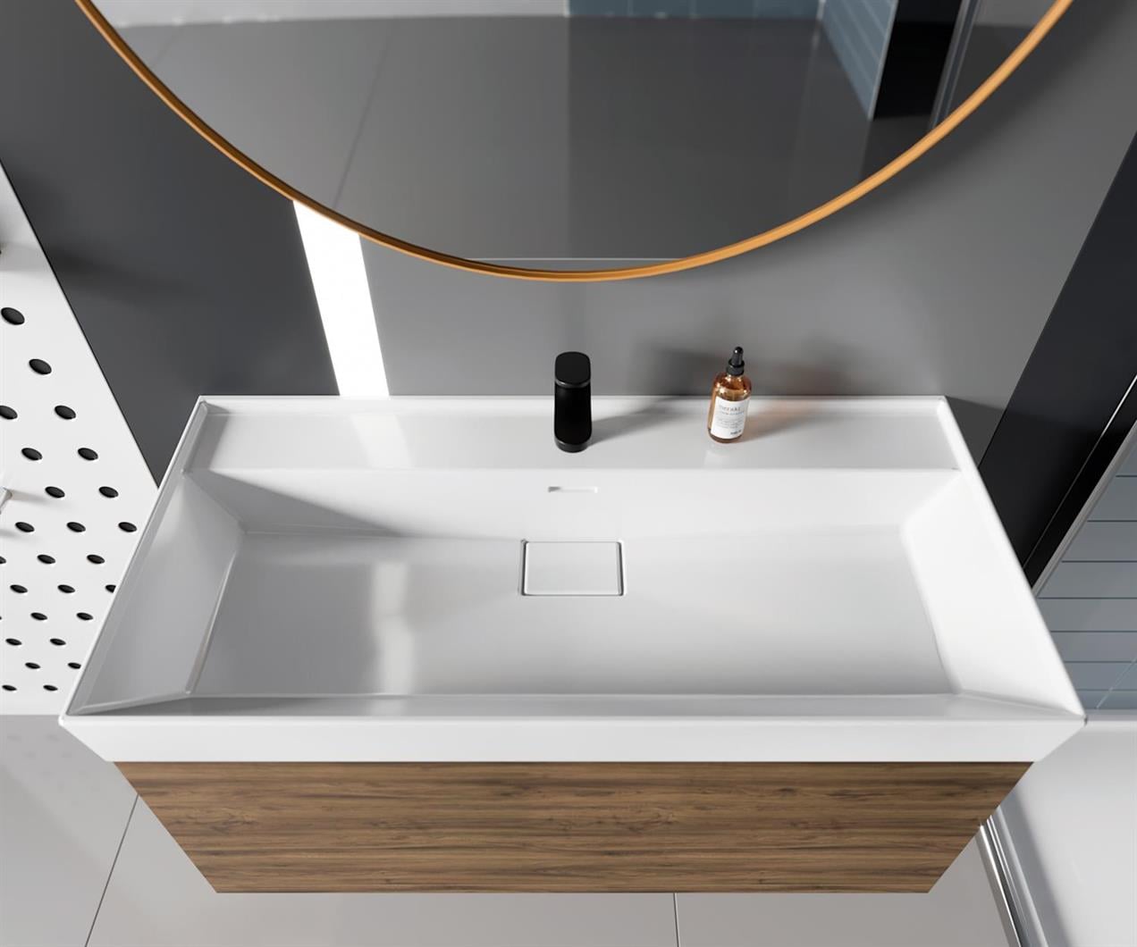 Turkuaz Cerastyle Sharp Etajer Uyumlu Lavabo Damlalıklı 60*48 cm