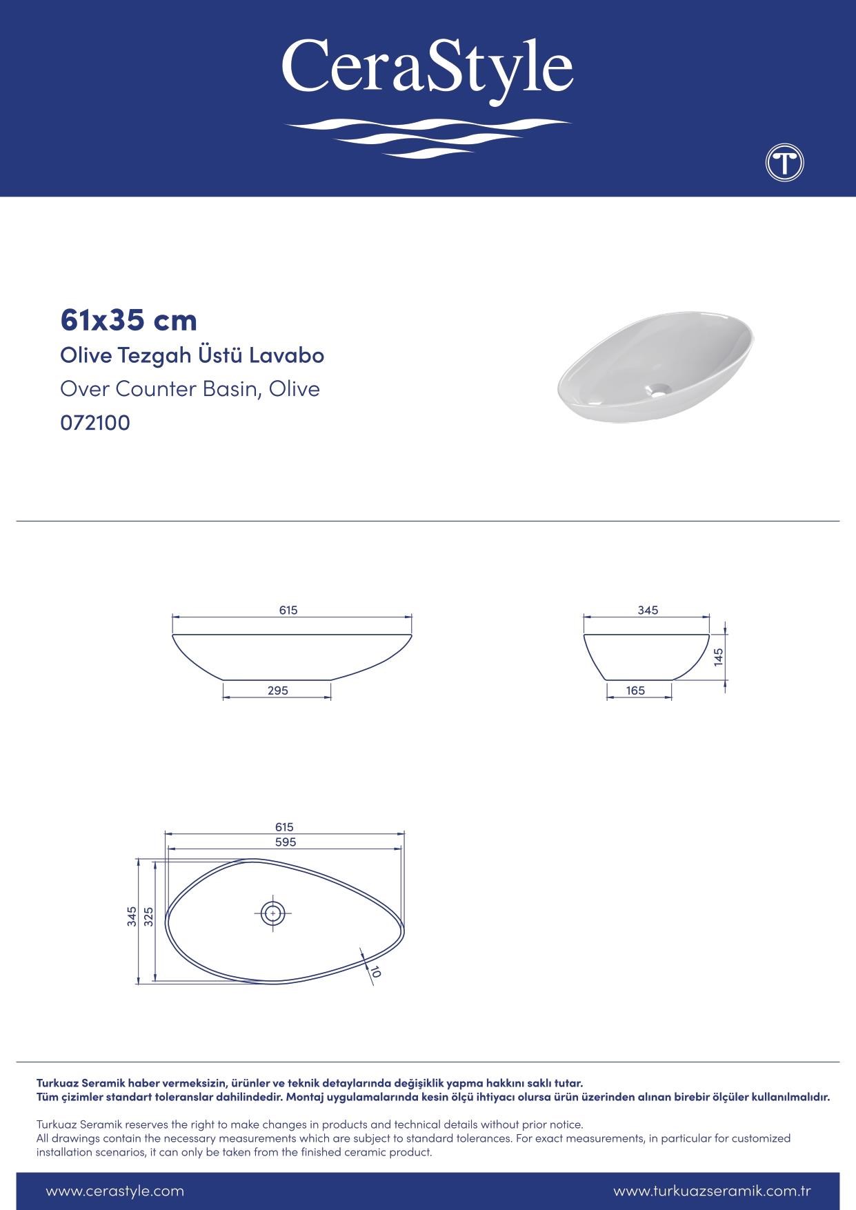 Turkuaz Olive Tezgahüstü Mat Gri Lavabo 61*34 cm