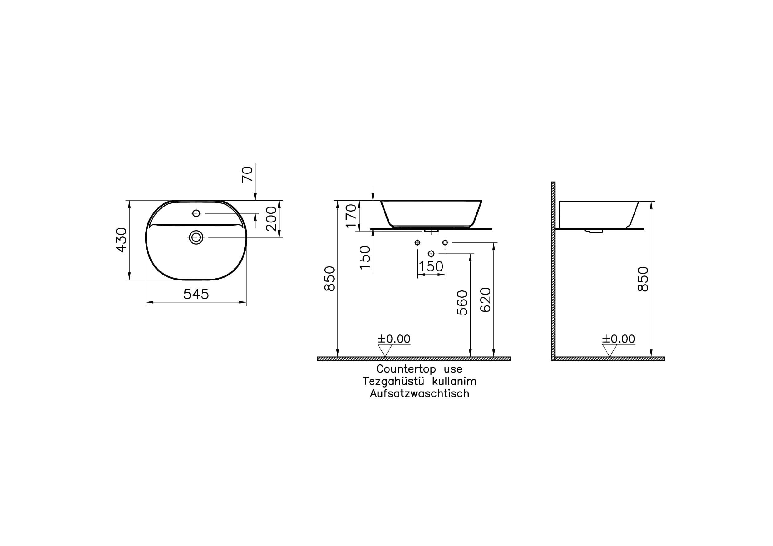 VitrA Geo Oval Batarya Delikli Çanak Lavabo 55 x 43 cm Beyaz 7428B003-0001
