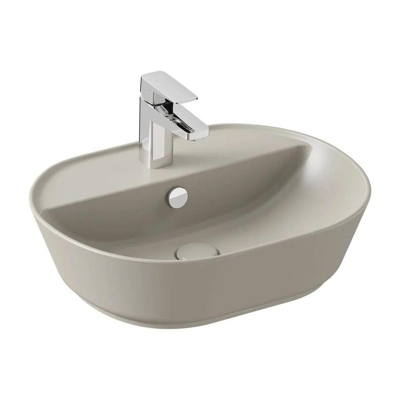 VitrA Geo Oval Batarya Delikli Çanak Lavabo 55 cm Mat Bej 7428B020