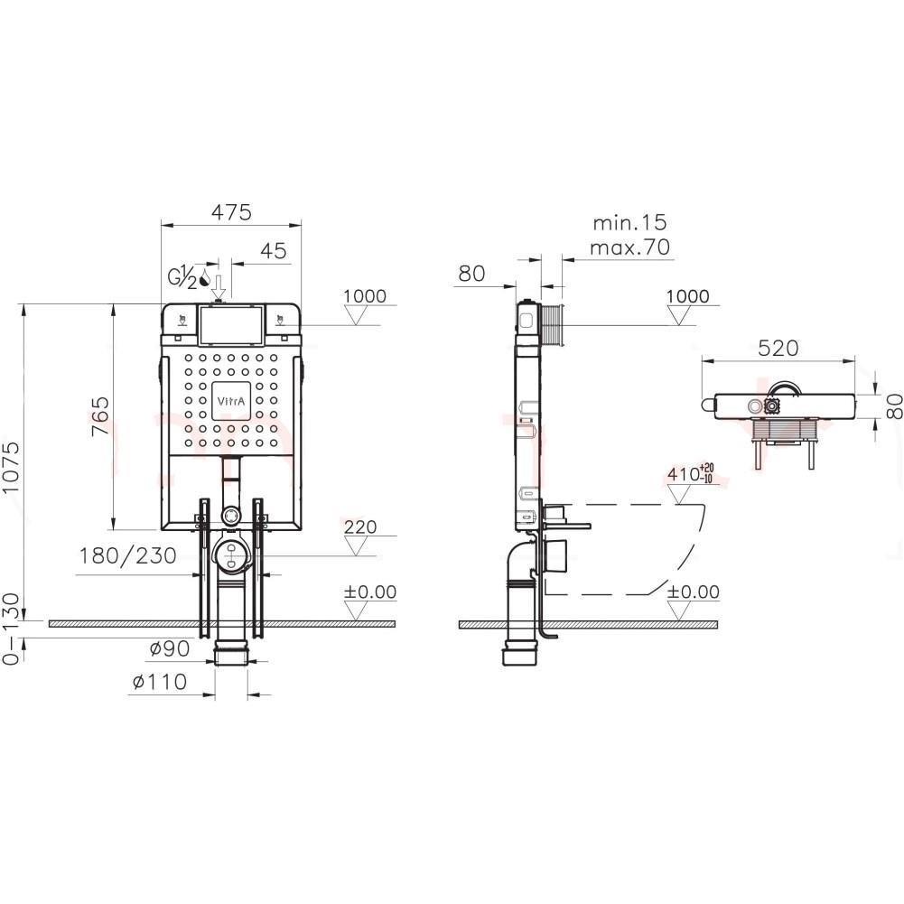 Vitra Gömme Rezervuar 3'lü Set-Kumanda Paneli +Stop Valf 800-2027