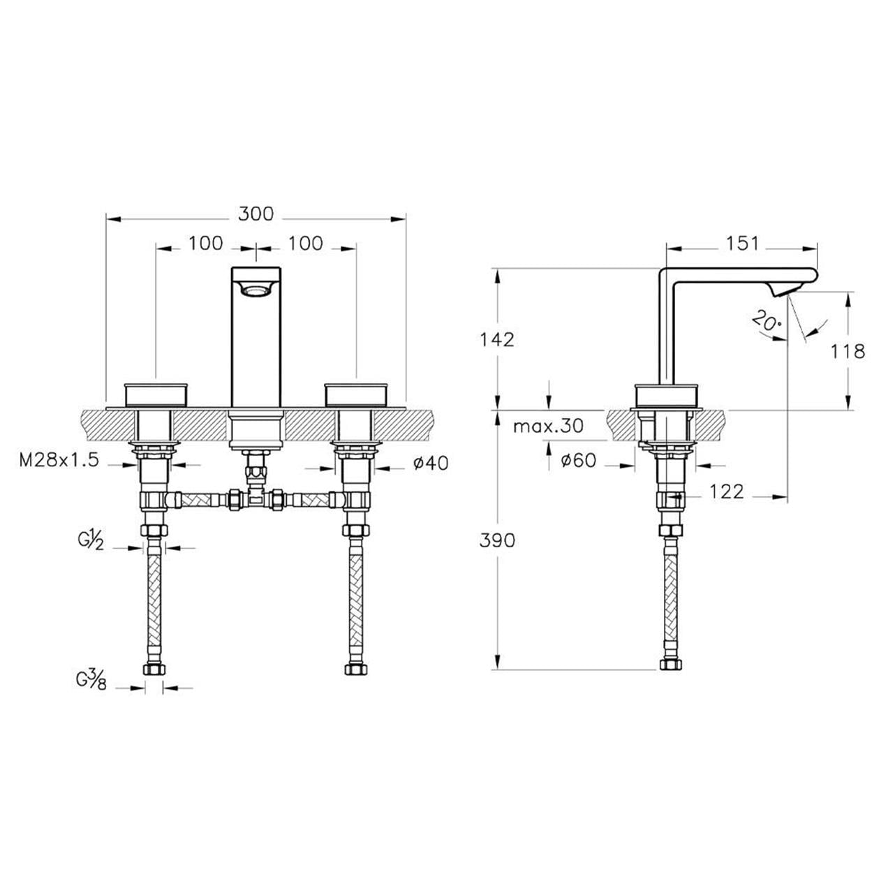 Vitra Memoria Lavabo Bataryası, 3 Delikli Lavabolar İçin Krom/Siyah A4231558