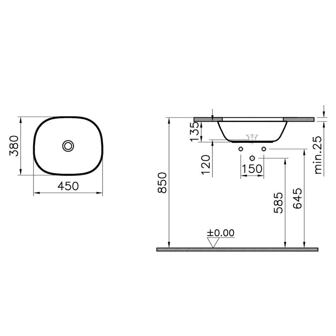 Vitra Plural Kare Tezgah Altı Lavabo 45 cm Mat Kil 7810B474-1083