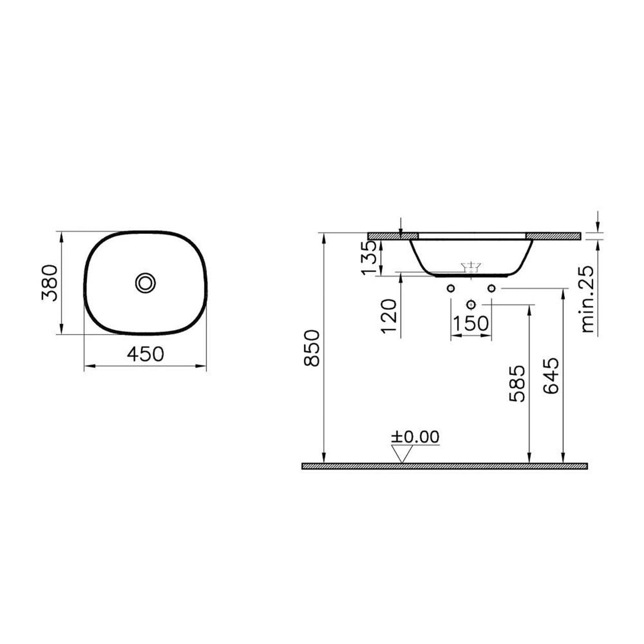 VitrA Plural Tezgah Altı Kare Lavabo 45 cm Mat Beyaz 7810B401-1083