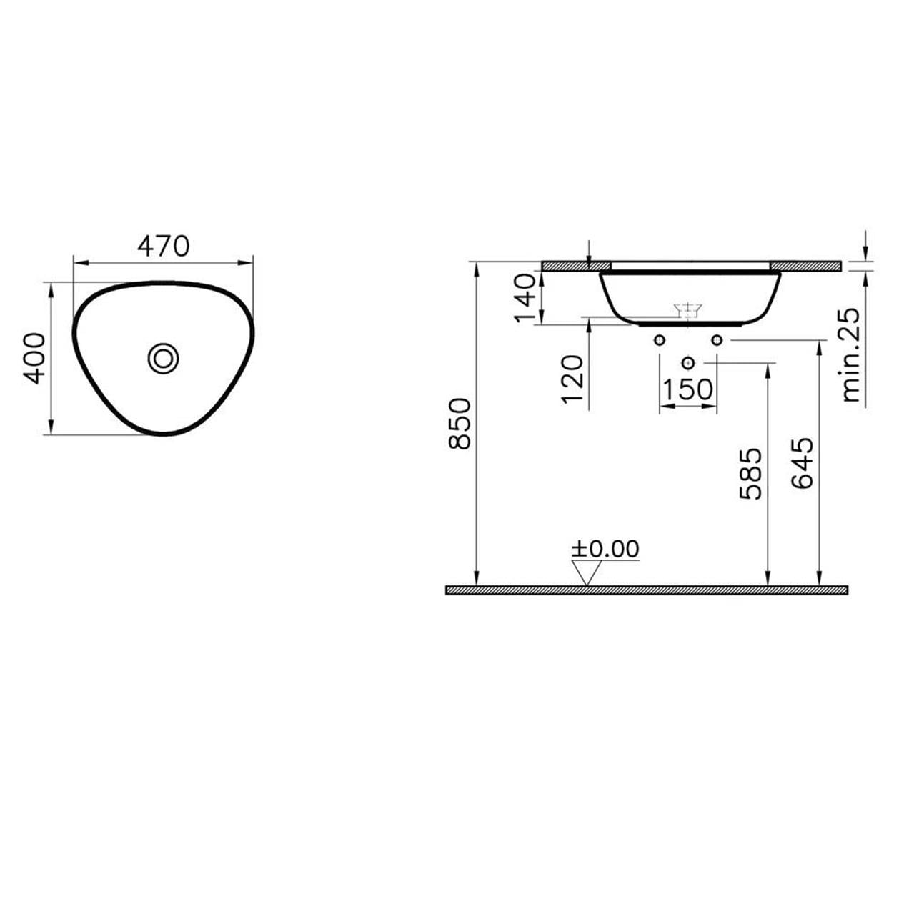 Vitra Plural Üçgen Tezgah Altı Çanak Lavabo 47 cm Mat Siyah 7812B483-1083