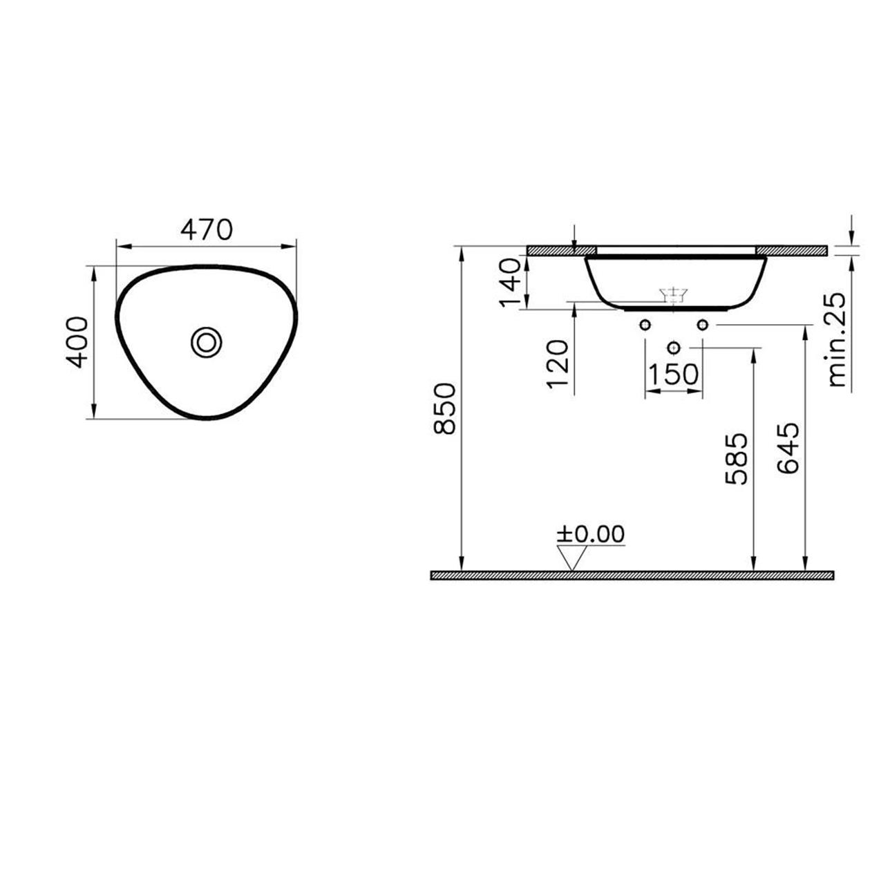 Vitra Plural Üçgen Tezgahaltı Lavabo Mat Terra Rosa 7812B477-1083