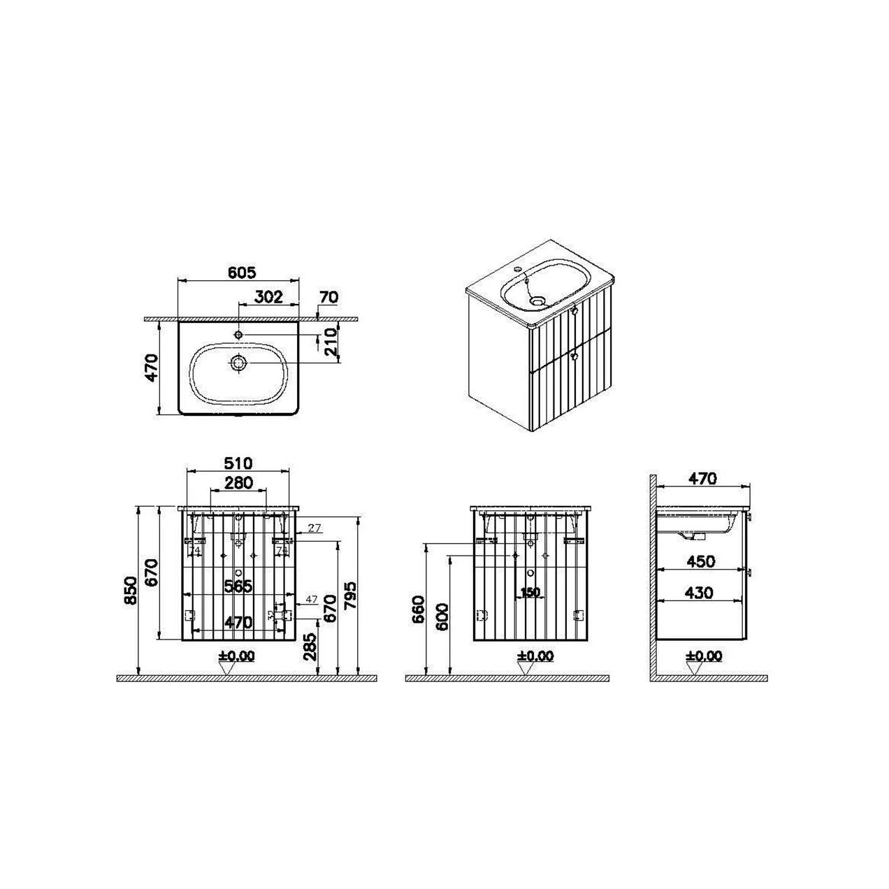 Vitra Root Groove 60 cm Beyaz Çekmeceli Banyo Dolabı Alt Modül Lavabo