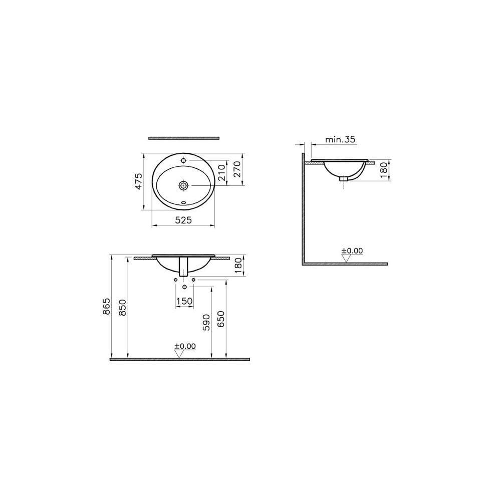 VitrA S20 53 cm Beyaz Tezgah Üstü Lavabo 5468B003-0001