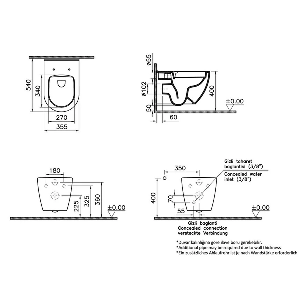 VitrA S60 Rim-ex SmoothFlush Beyaz Kanalsız Asma Klozet, Gömme Rezervuar Tam Set