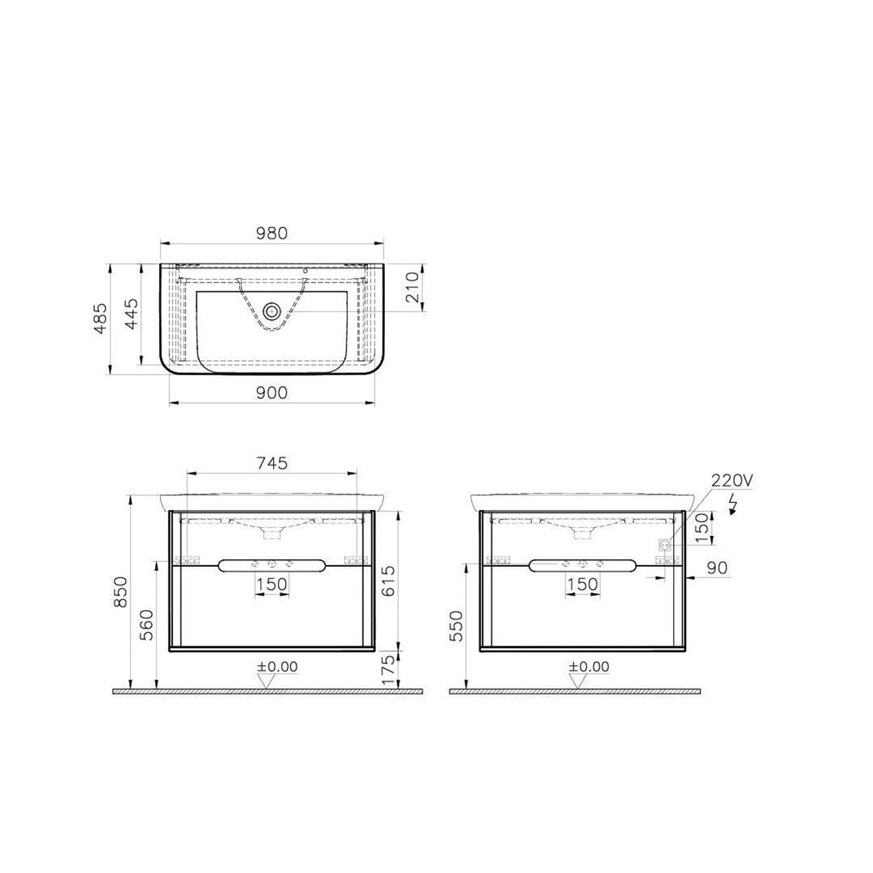 Vitra Sento 100 cm Mat Beyaz Banyo Dolabı Alt Modül, Lavabo 60826