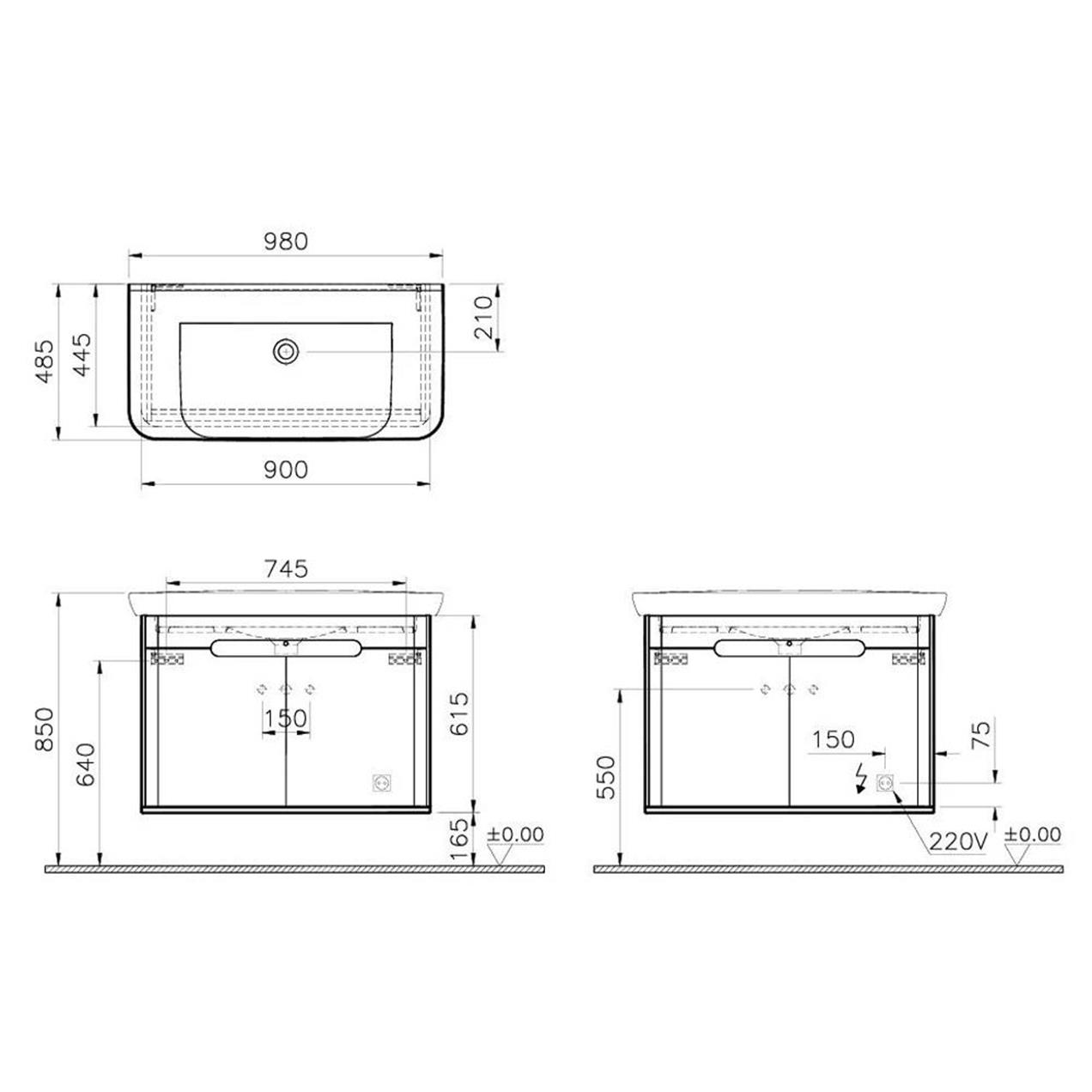 Vitra Sento 100 cm Mat Beyaz Kapaklı Banyo Dolabı Alt Modül Lavabo 60787