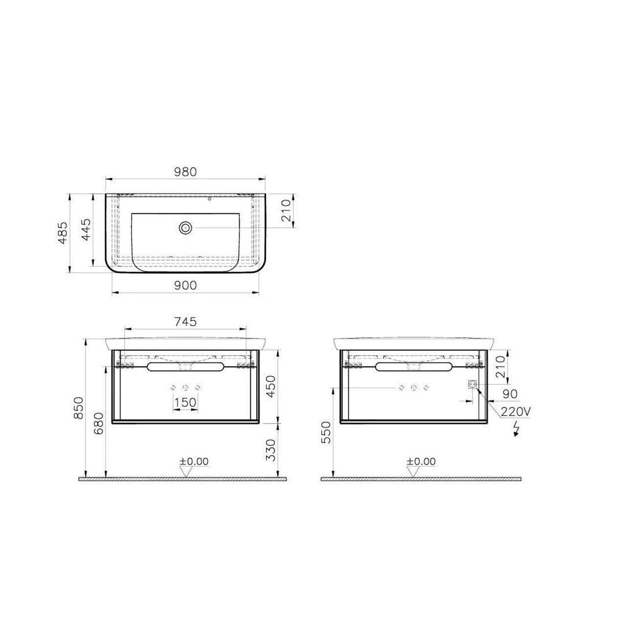 Vitra Sento 100cm Antrasit Banyo Dolabı Alt Modül ve Lavabo 60820