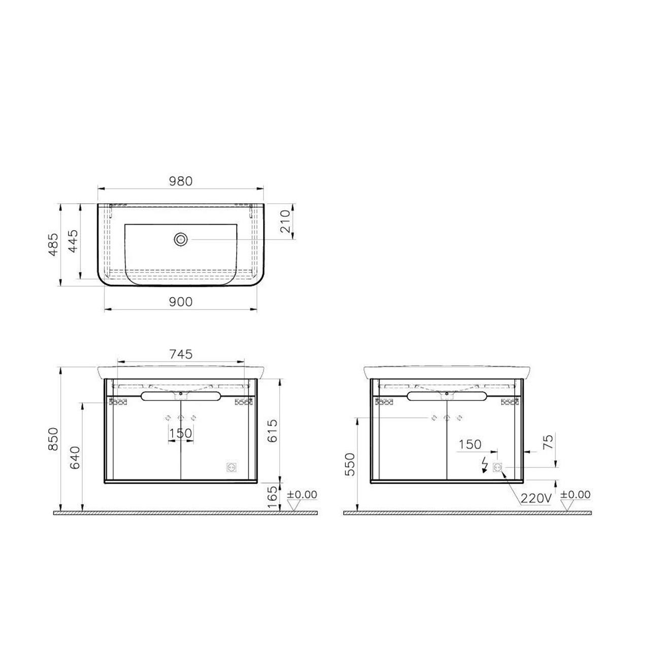 Vitra Sento 100cm Antrasit Banyo Dolabı Alt Modül ve Lavabo 60811