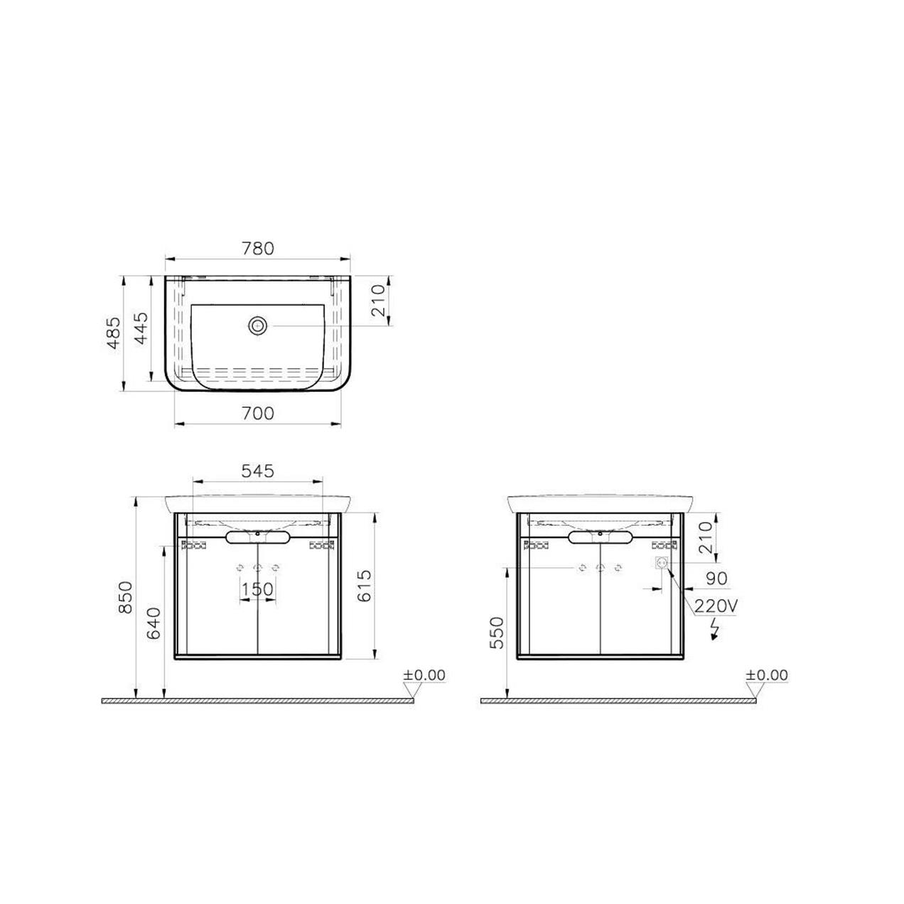Vitra Sento 80cm Mat Antrasit Banyo Dolabı Alt Modül ve Lavabo 60809