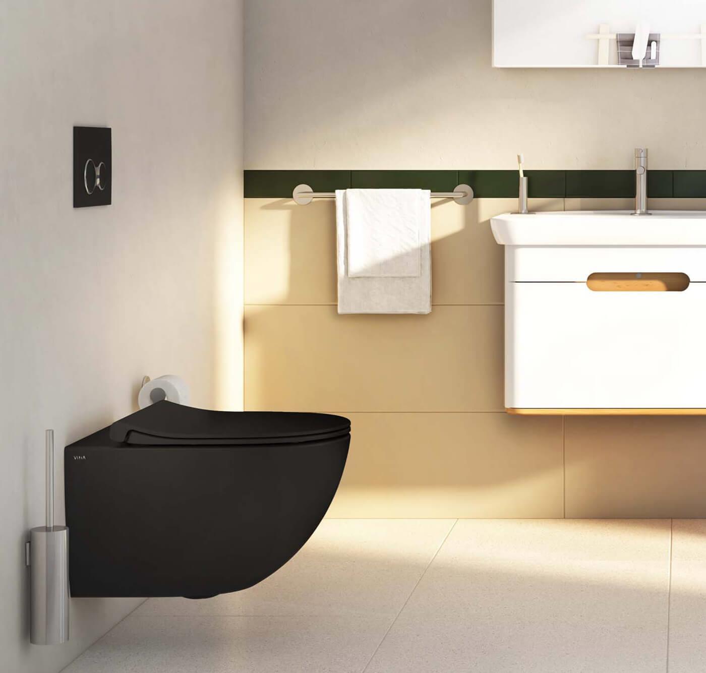 VitrA Sento Rim-ex Mat Siyah Kanalsız Asma Klozet ve Yavaş Kapanır Kapak 120-483-009