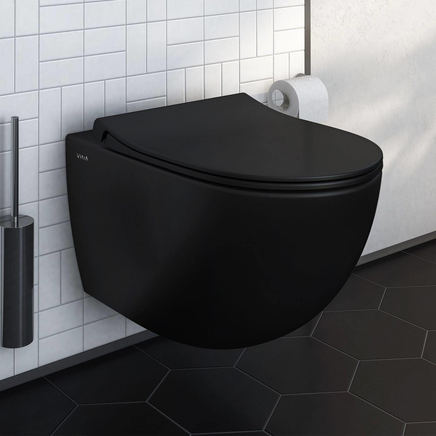 VitrA Sento Rim-ex Mat Siyah Kanalsız Asma Klozet ve Yavaş Kapanır Kapak 120-483-009
