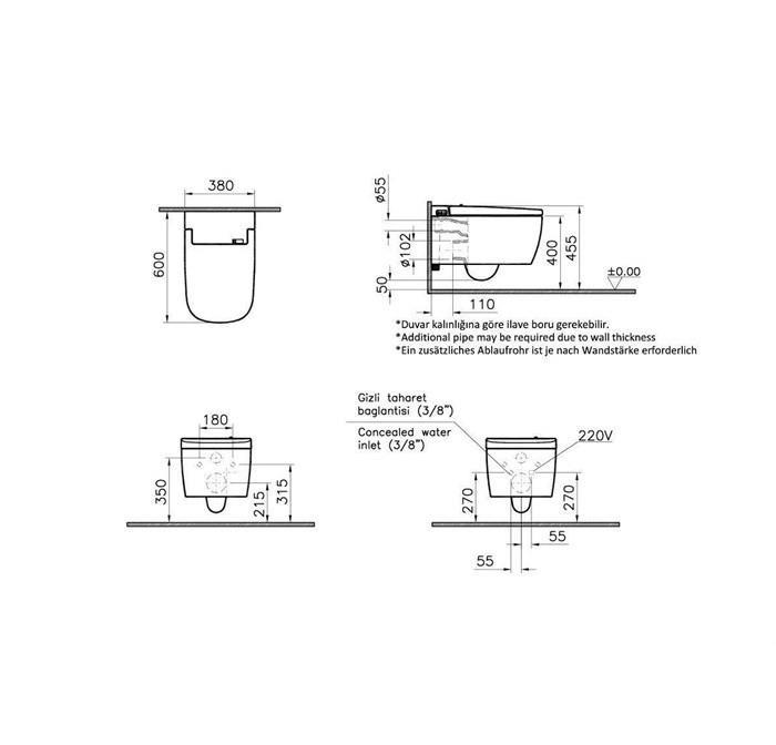 VitrA V-Care Basic Beyaz Akıllı Klozet Rim-ex Kanalsız Asma Klozet 5674B003-6193