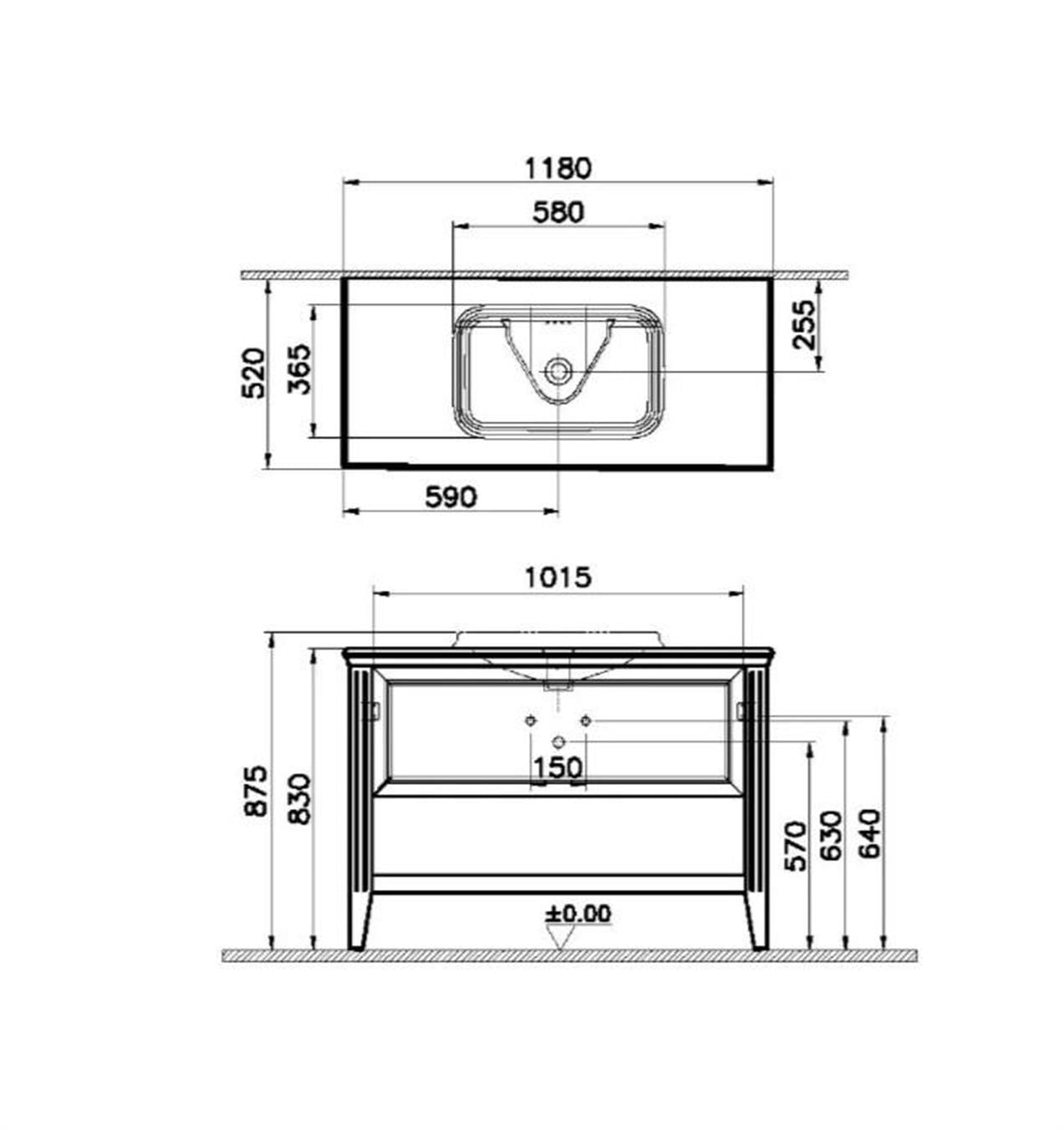 Vitra Valarte 120 cm Gri Banyo Dolabı Alt Modül ve Lavabo 62202