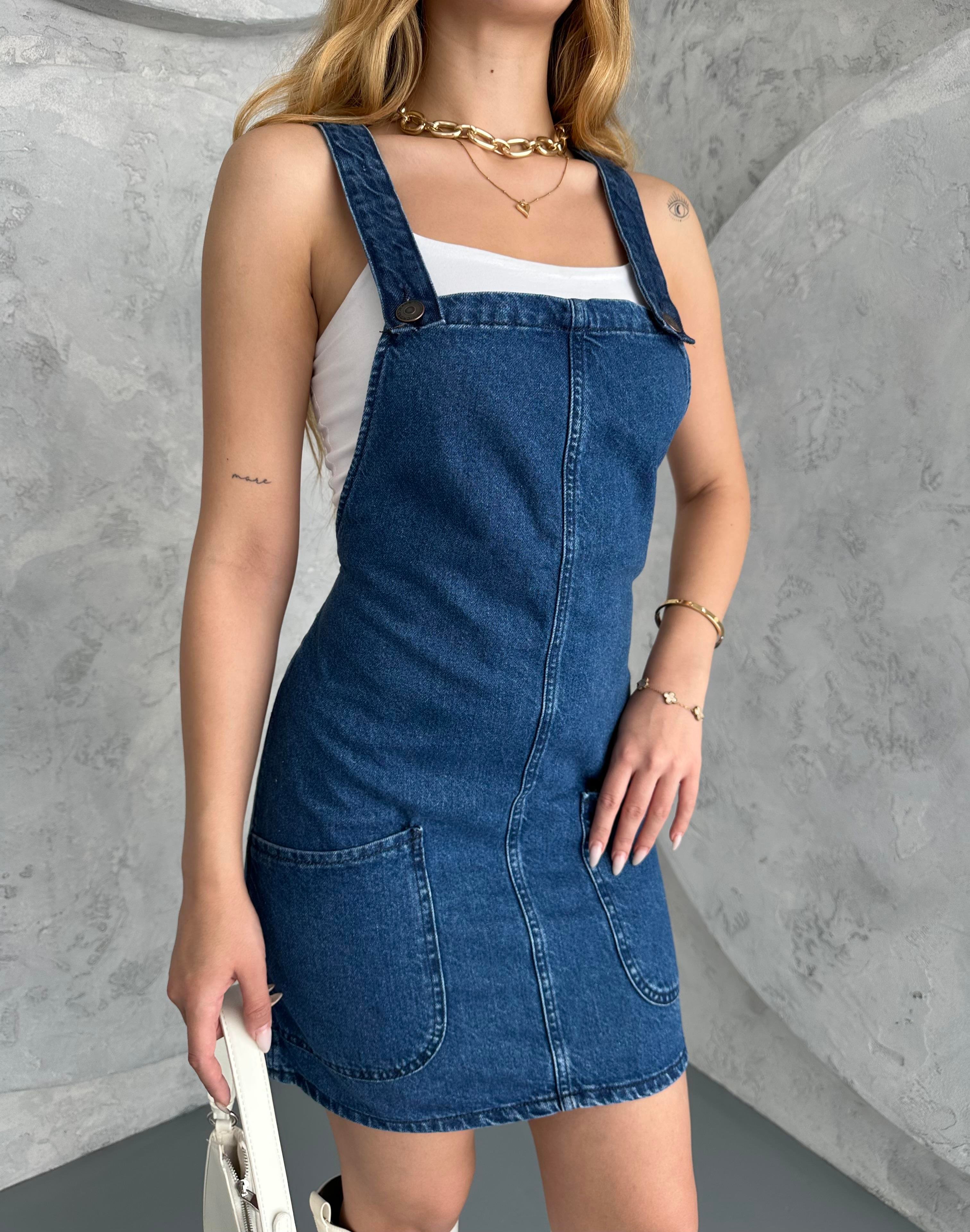 Askılı Denim Elbise