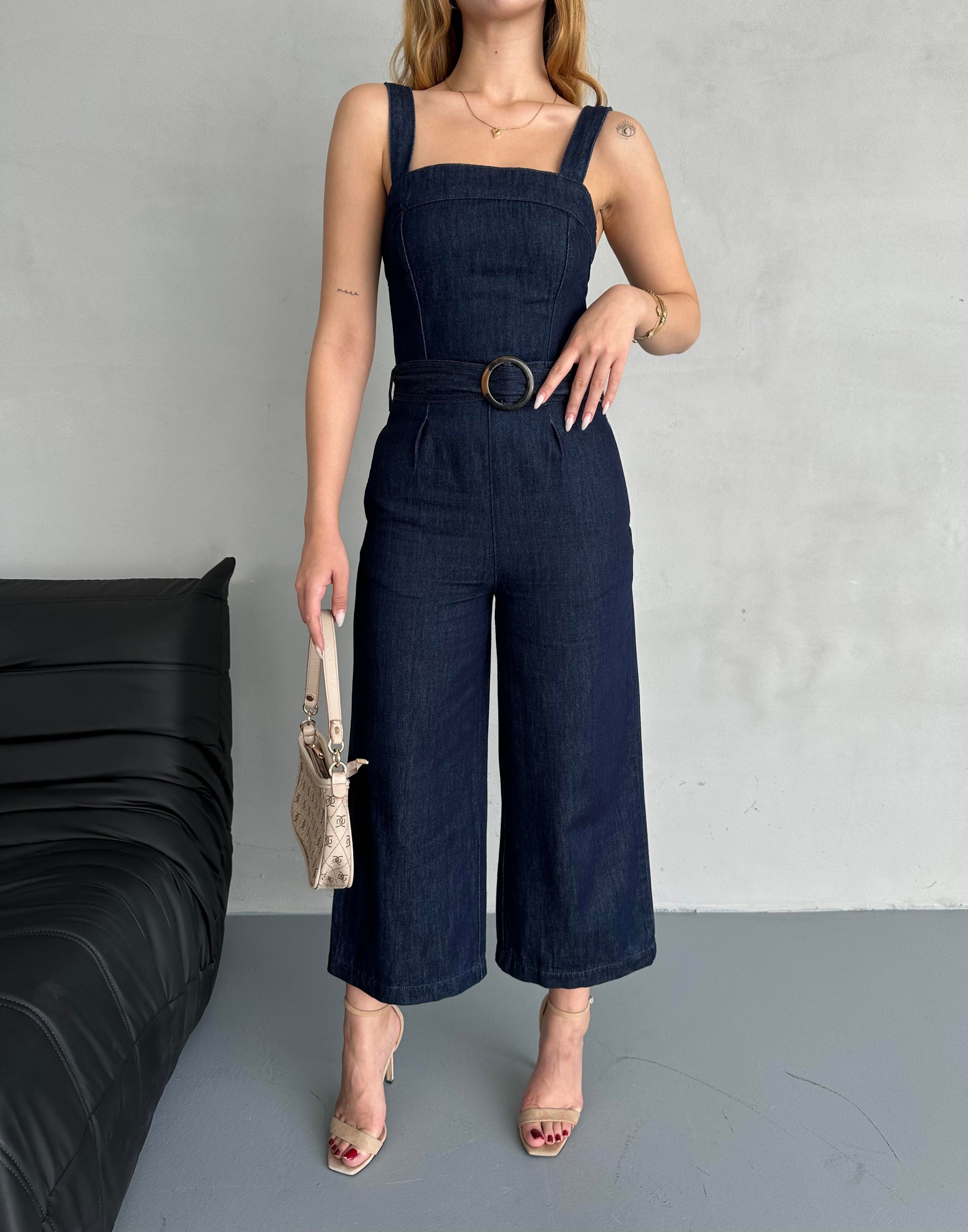 Lacivert Salopet Bol Paça Denim Tulum