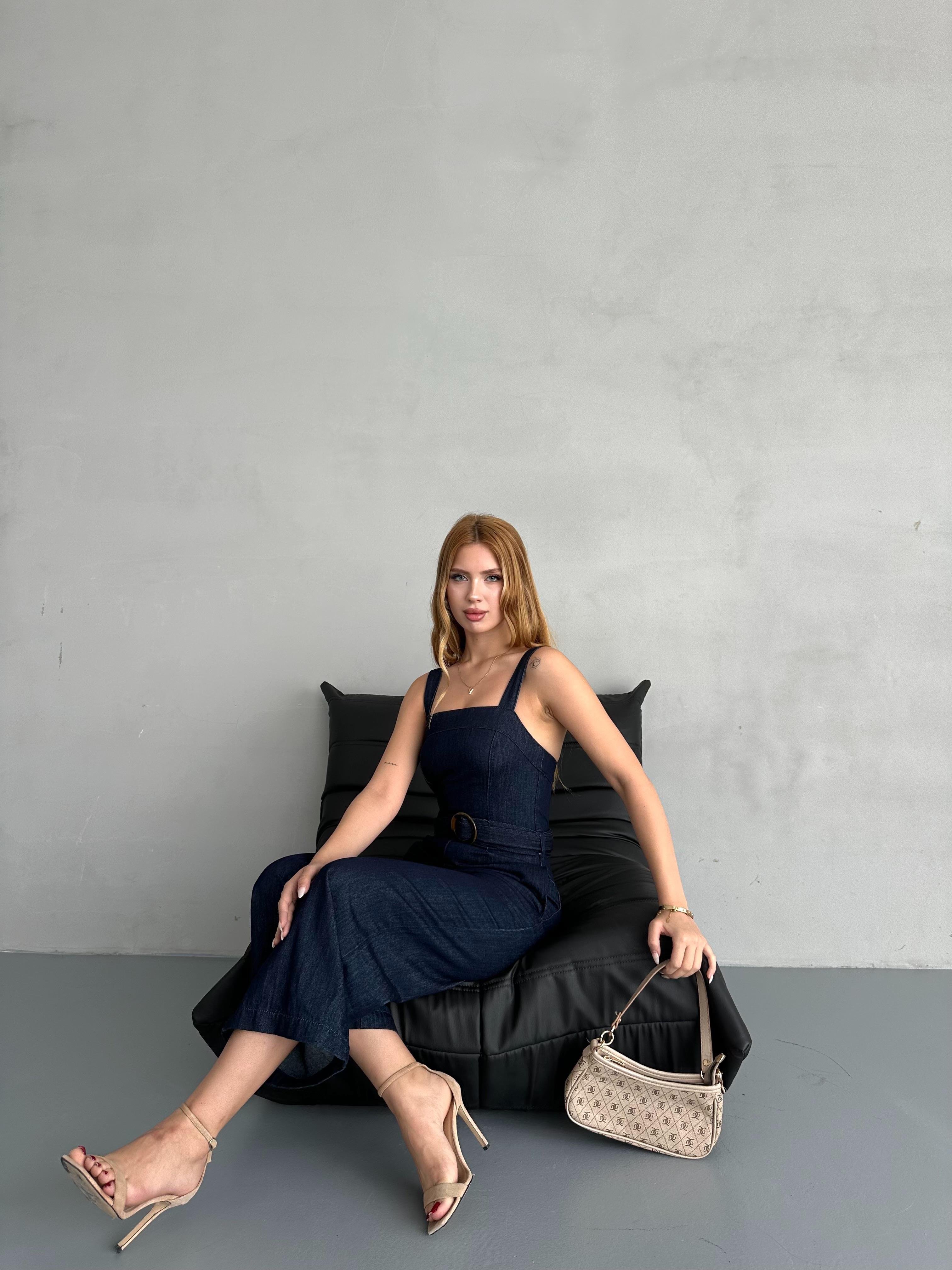 Lacivert Salopet Bol Paça Denim Tulum