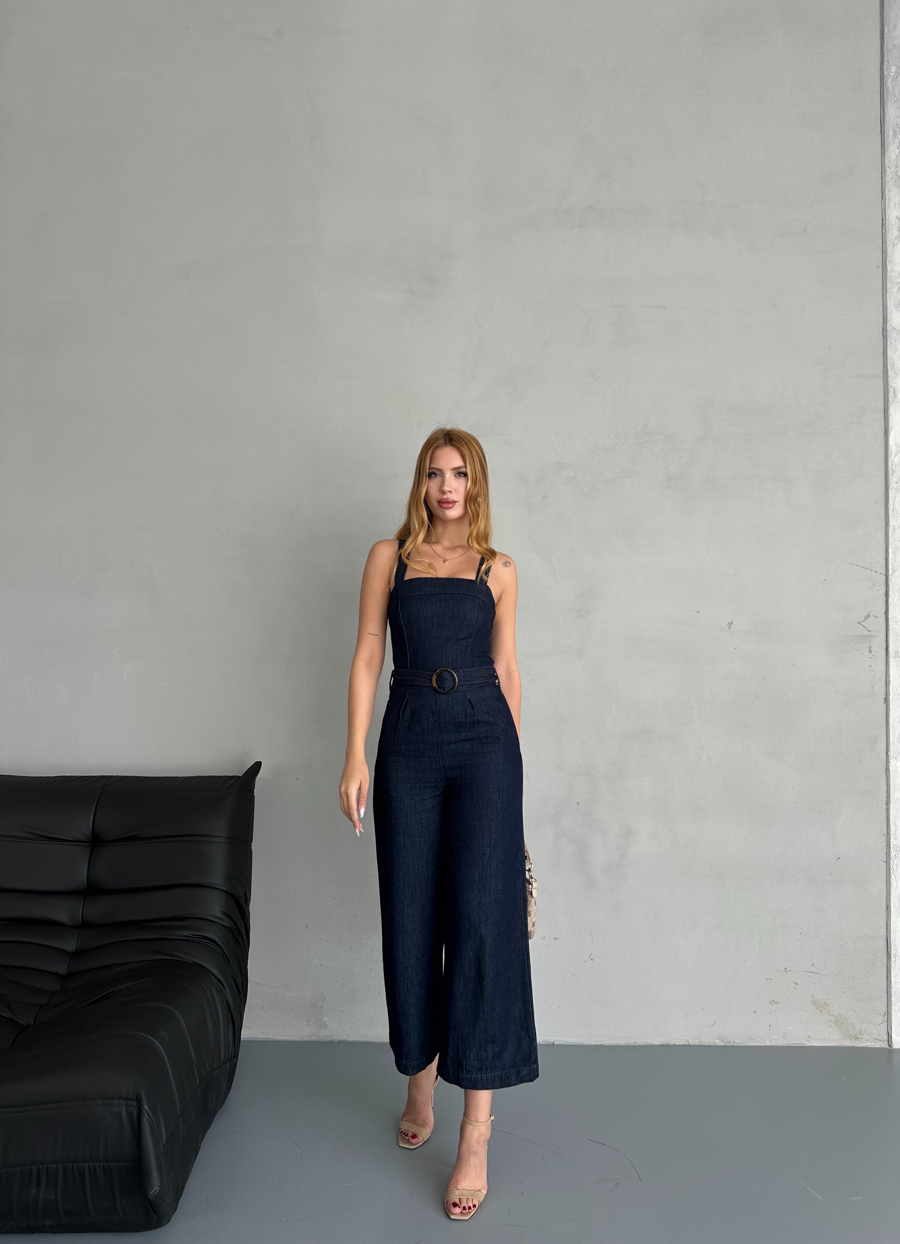 Lacivert Salopet Bol Paça Denim Tulum