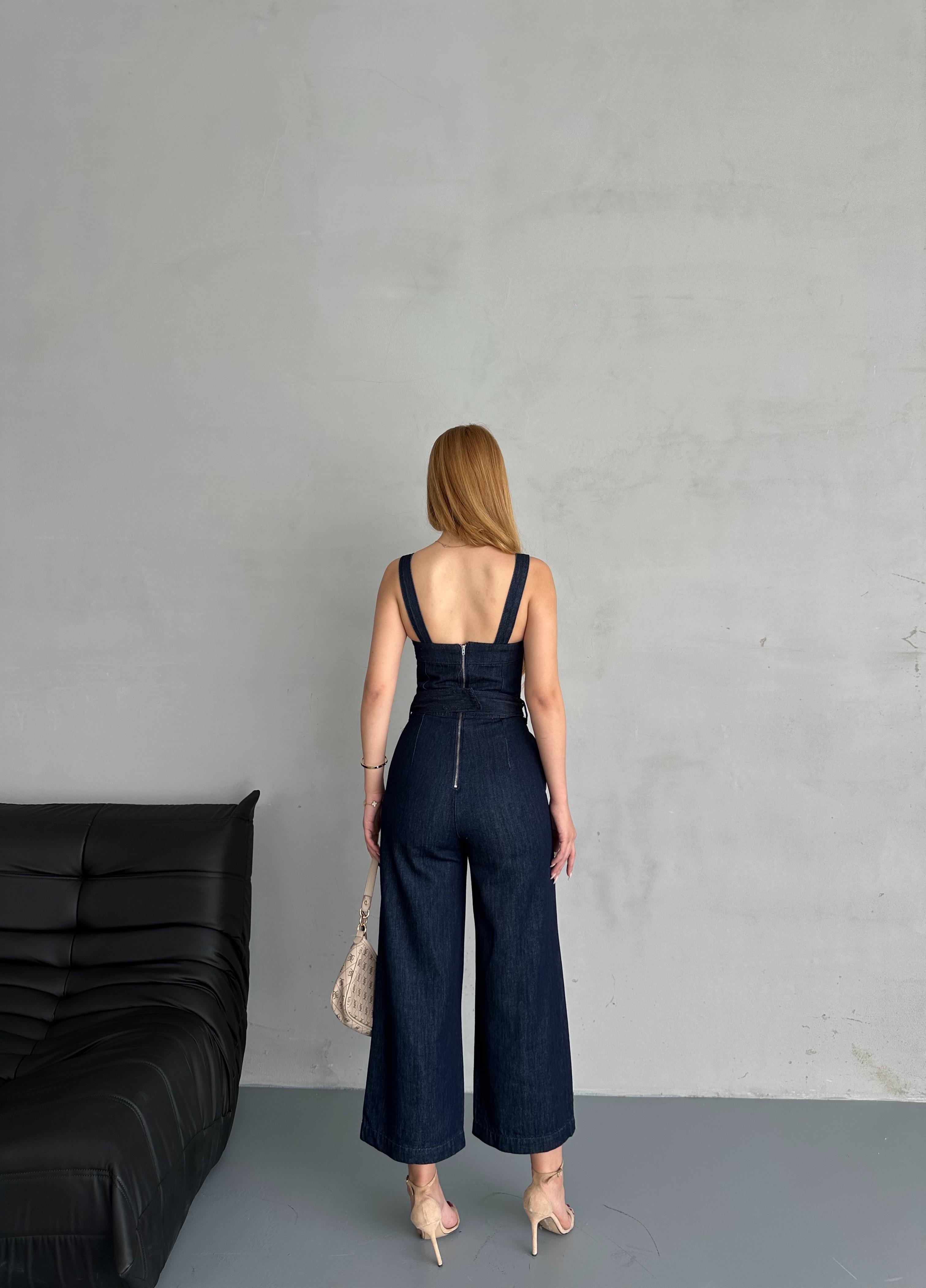 Lacivert Salopet Bol Paça Denim Tulum