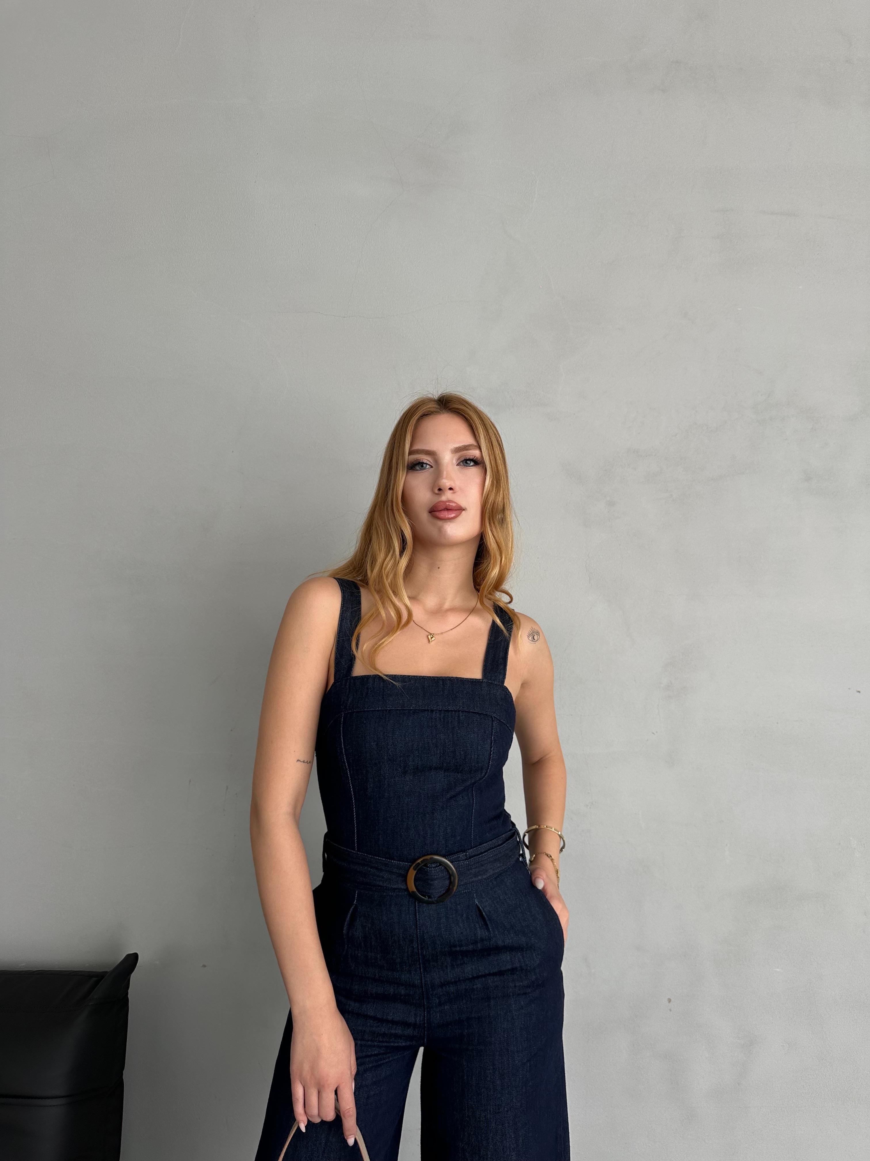Lacivert Salopet Bol Paça Denim Tulum