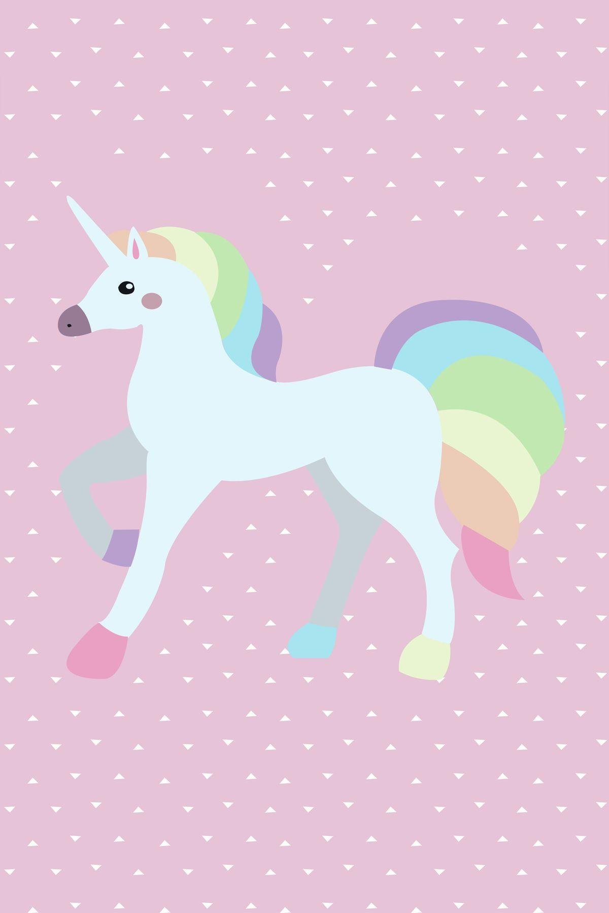 Kız Çocuk Unicorn Pembe Baskı Halı(Makinede yıkanabilir-Kaymaz Taban) İstediğiniz Ölçüde Yapılır