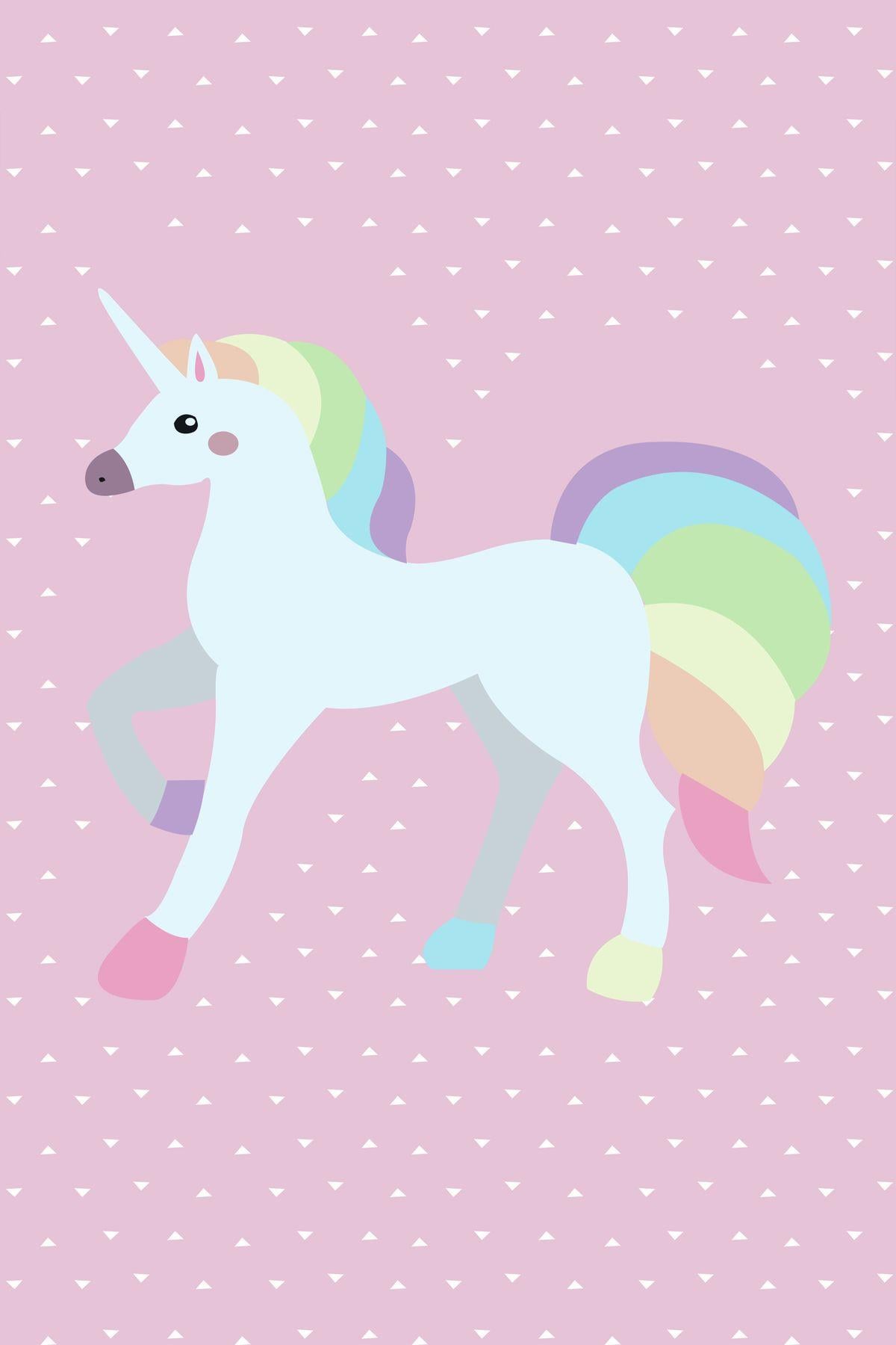 Kız Çocuk Unicorn Pembe Baskı Halı(Makinede yıkanabilir-Kaymaz Taban) İstediğiniz Ölçüde Yapılır