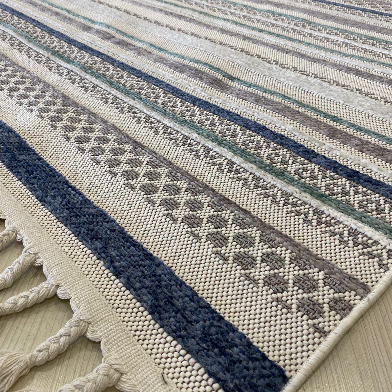 Meridyen Serisi 4802 Mavi Şönil Kilim Yıkanabilir