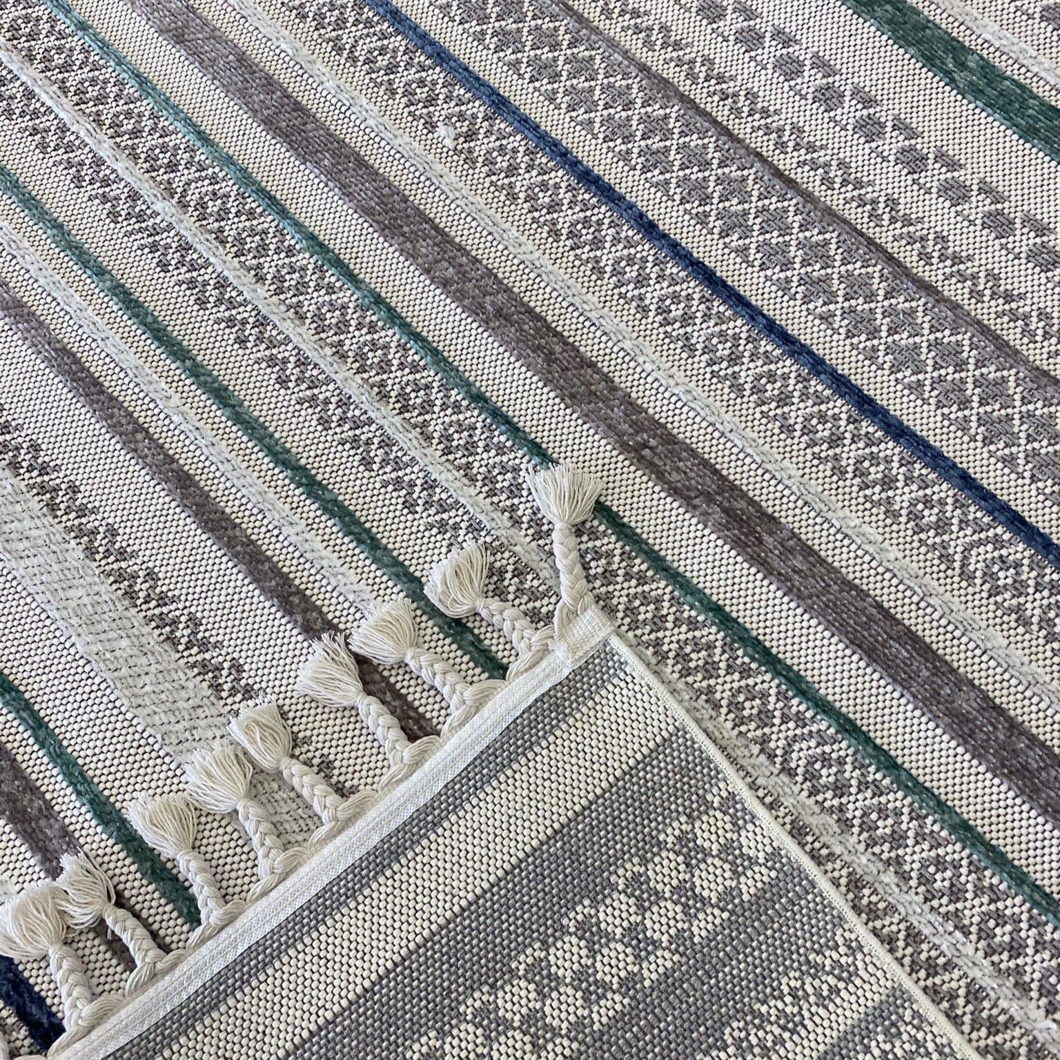 Meridyen Serisi 4802 Mavi Şönil Kilim Yıkanabilir