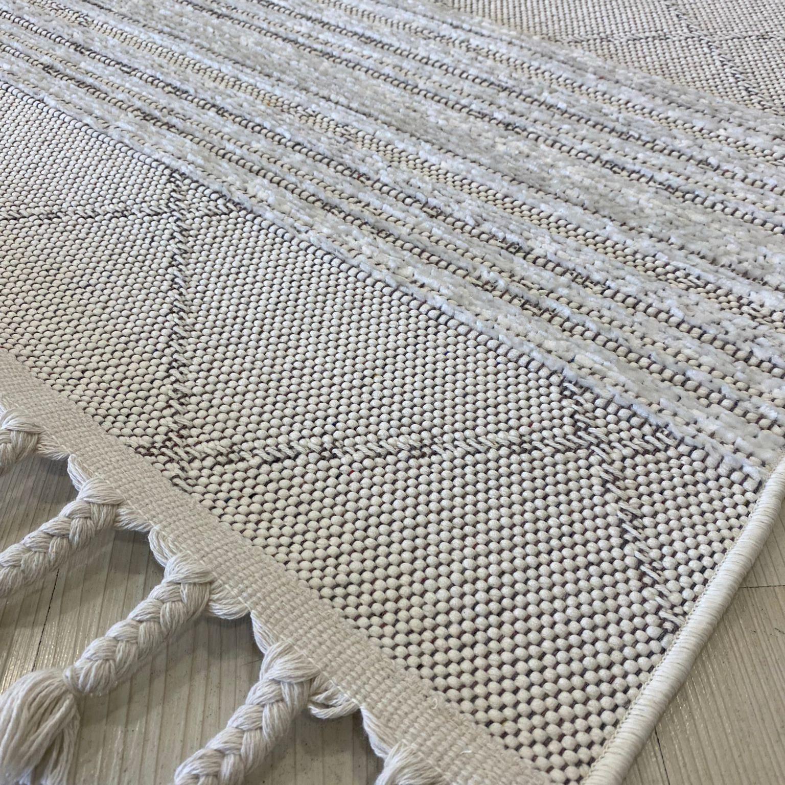 Meridyen Serisi 4804 Beyaz Şönil Kilim Yıkanabilir