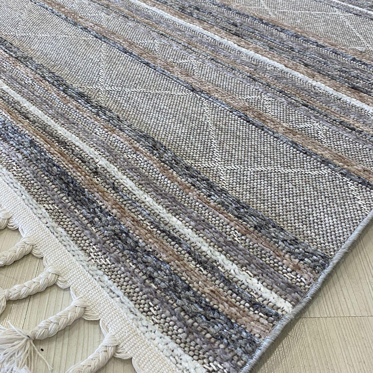 Meridyen Serisi 4805 Gri-Kahve  Şönil Kilim Yıkanabilir