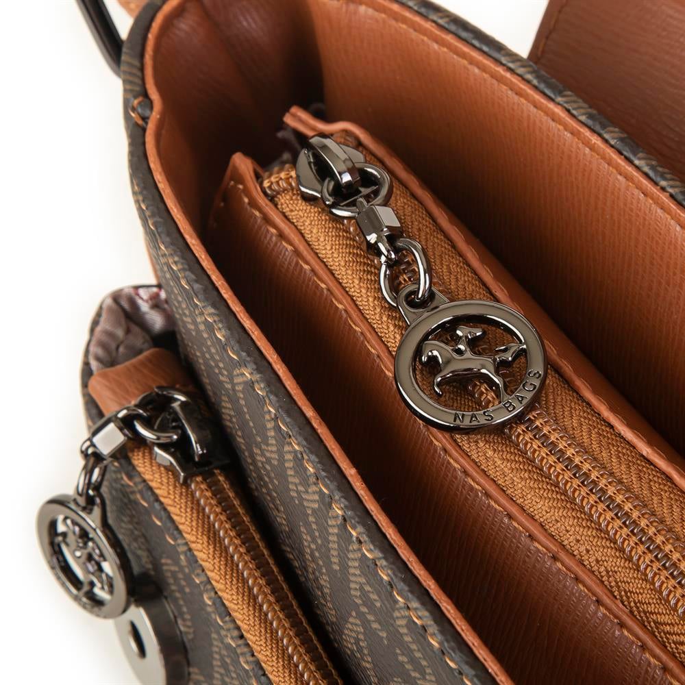 Nas Bag Çapraz Çanta  Kahve Taba Yazılı